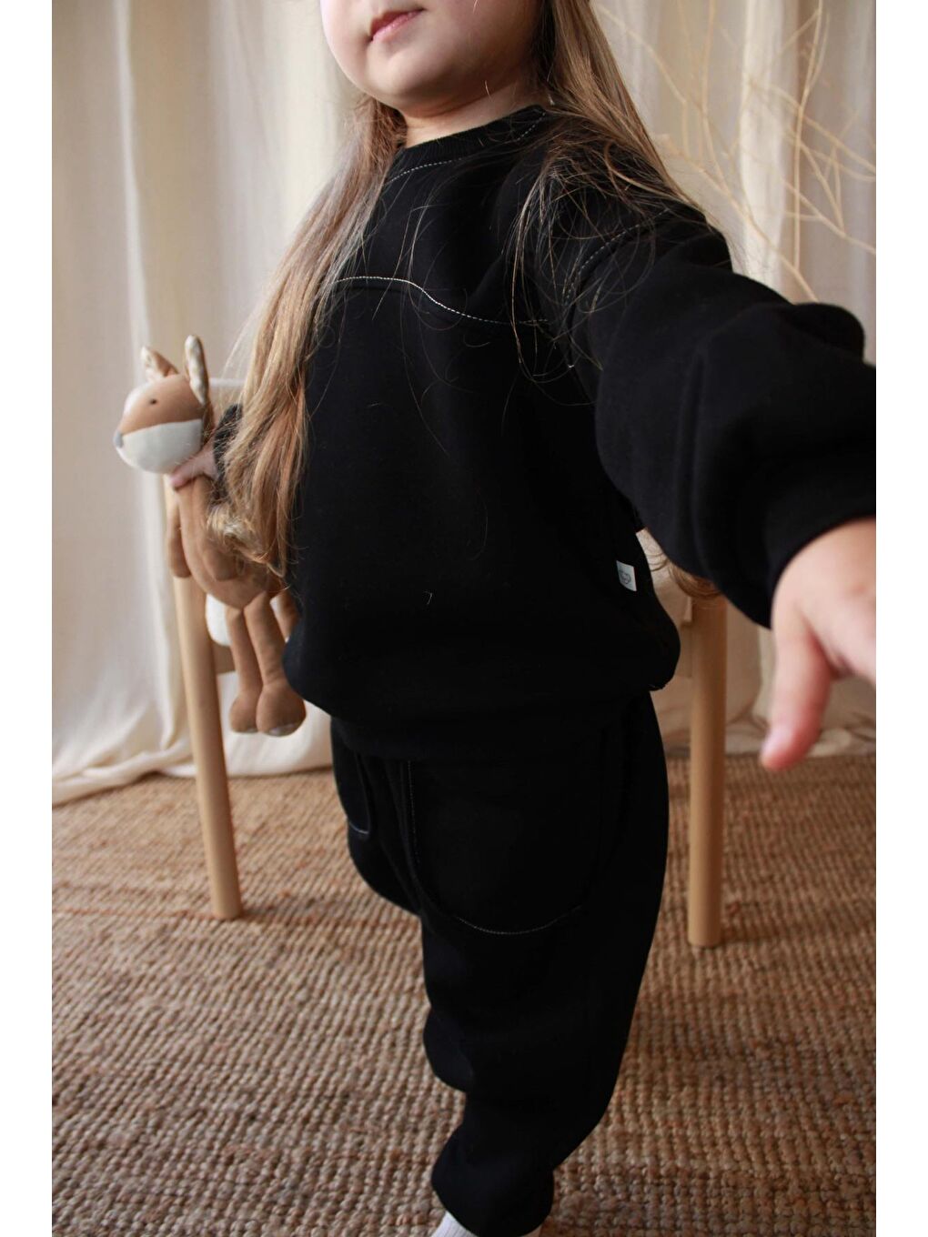 Siyah Dikişli Polarlı Eşofman Takım-3