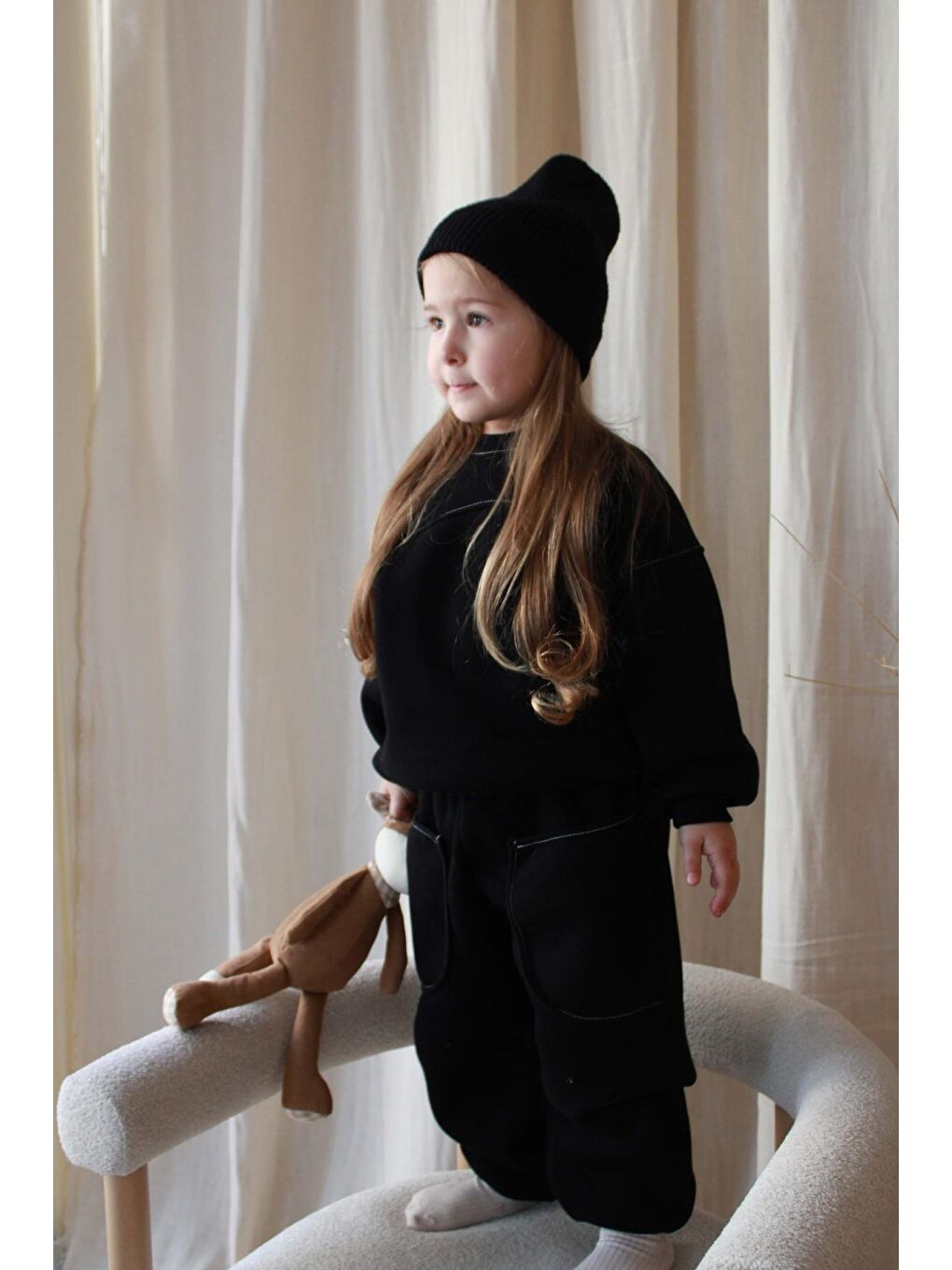 Siyah Dikişli Polarlı Eşofman Takım-4