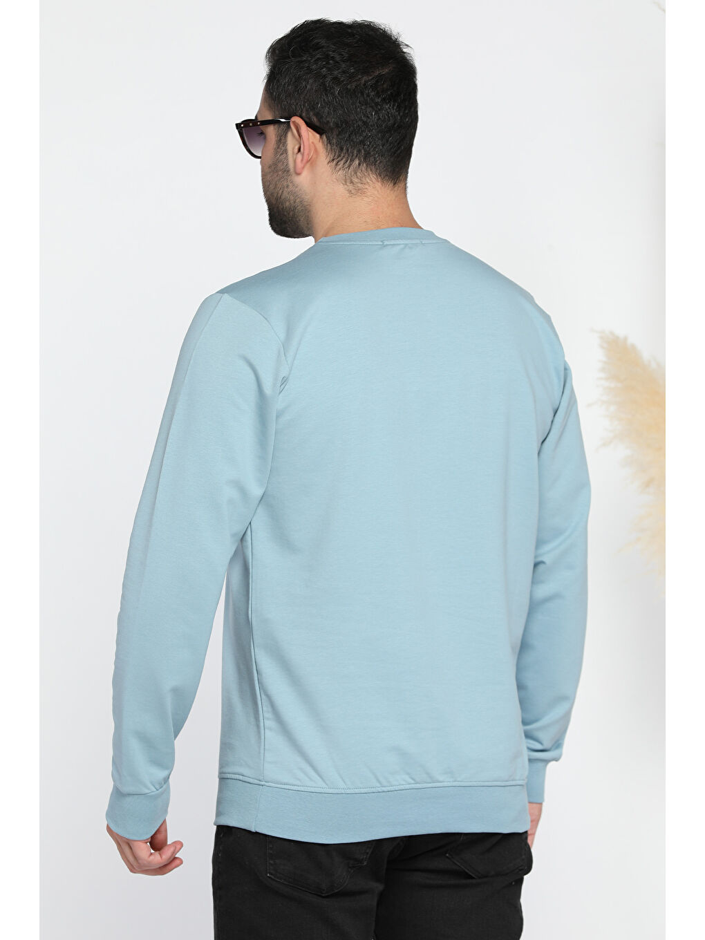 Mishar İtalia Mavi Erkek Bisiklet Yaka Yazı Kabartmalı Sweatshirt - 2