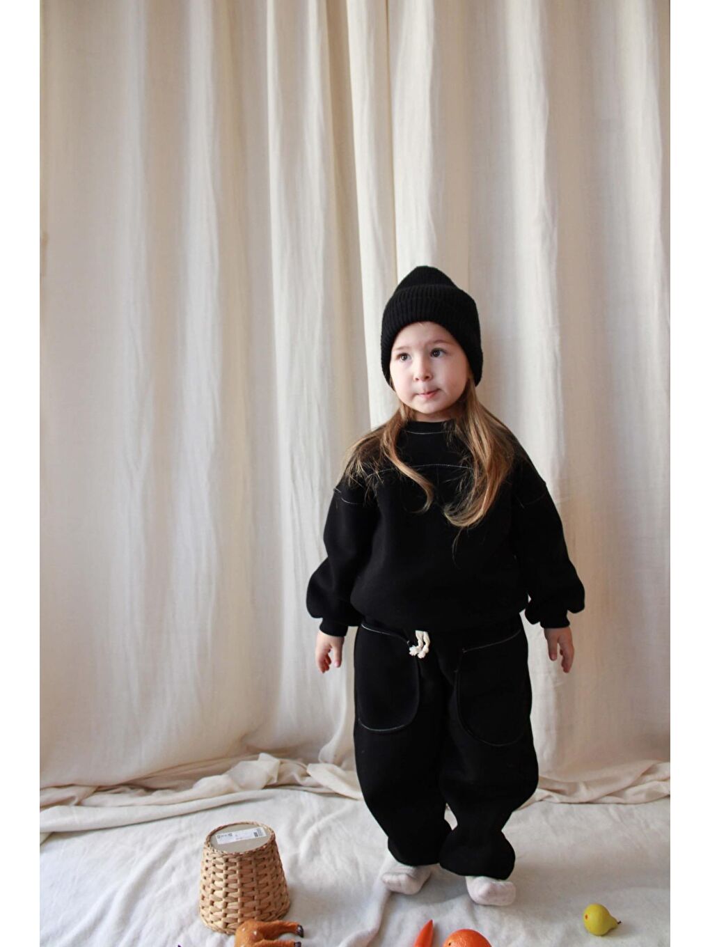 Siyah Dikişli Polarlı Eşofman Takım-7