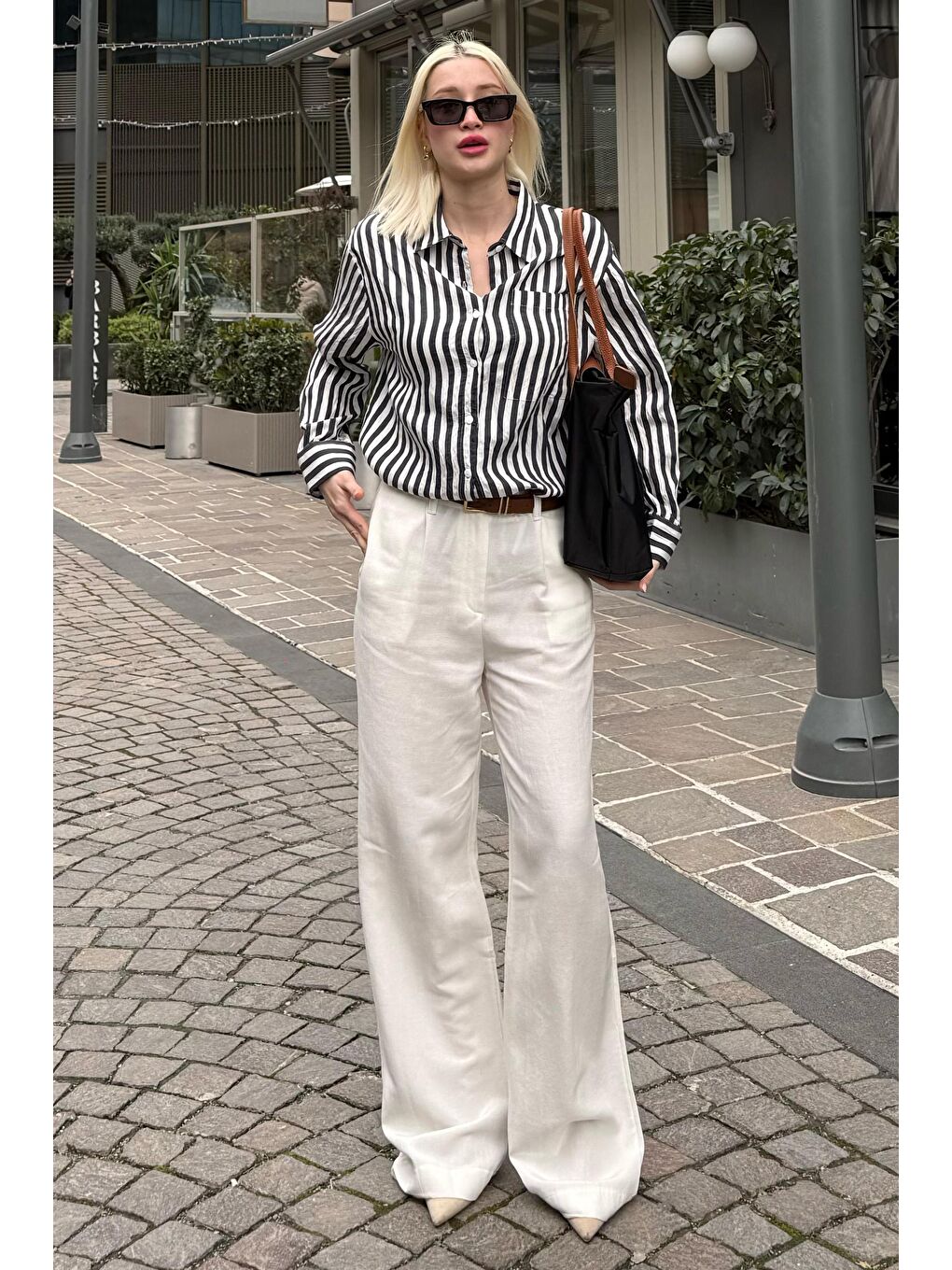 Siyah Cep Detaylı Çizgili Kadın Gömlek Mg2295-5