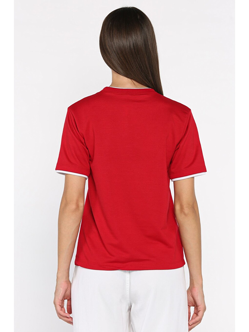Bordo Kadın Çift Yaka Basic Tişört-3