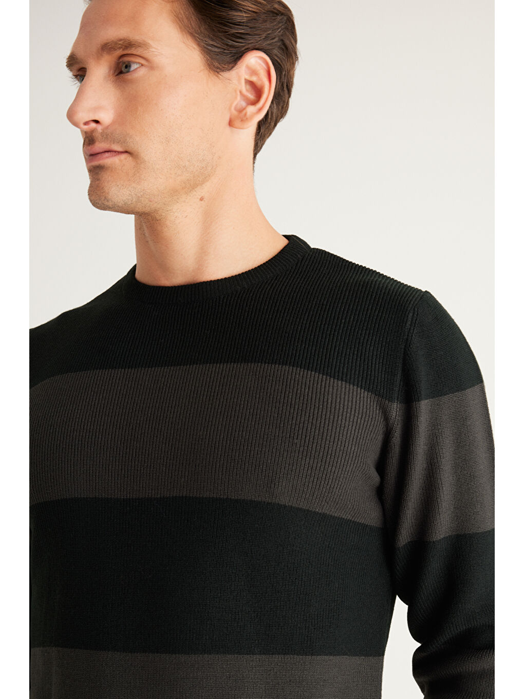 Erkek Siyah-Antrasit Anti-Pilling Tüylenme Yapmayan Standart Fit Normal Kesim Bisiklet Yaka-1