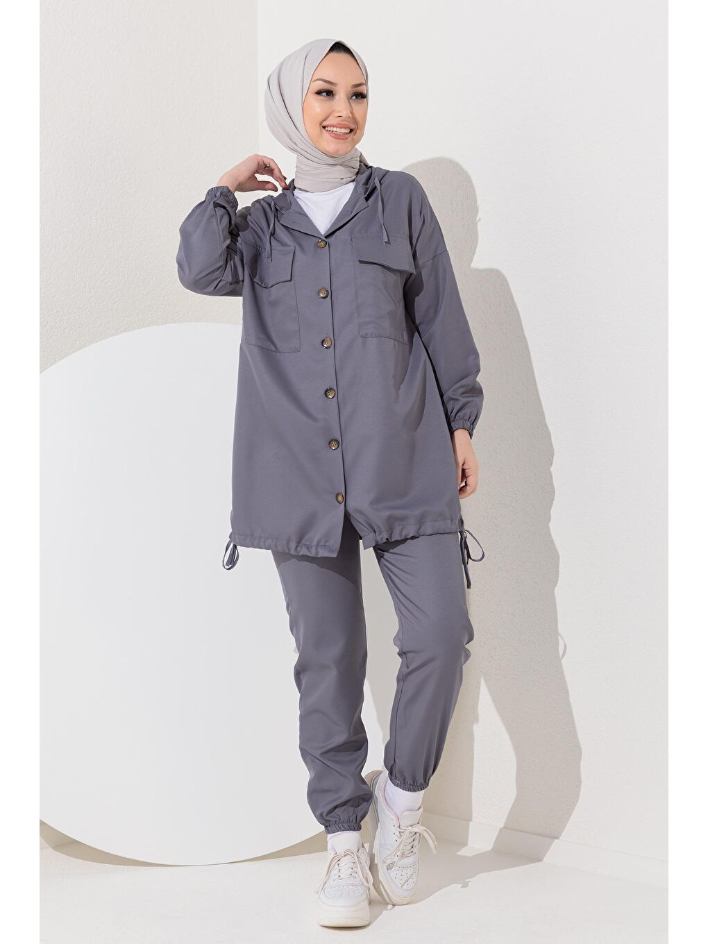 Orta Kadın Gri Tunık Pantolon - 3711-3