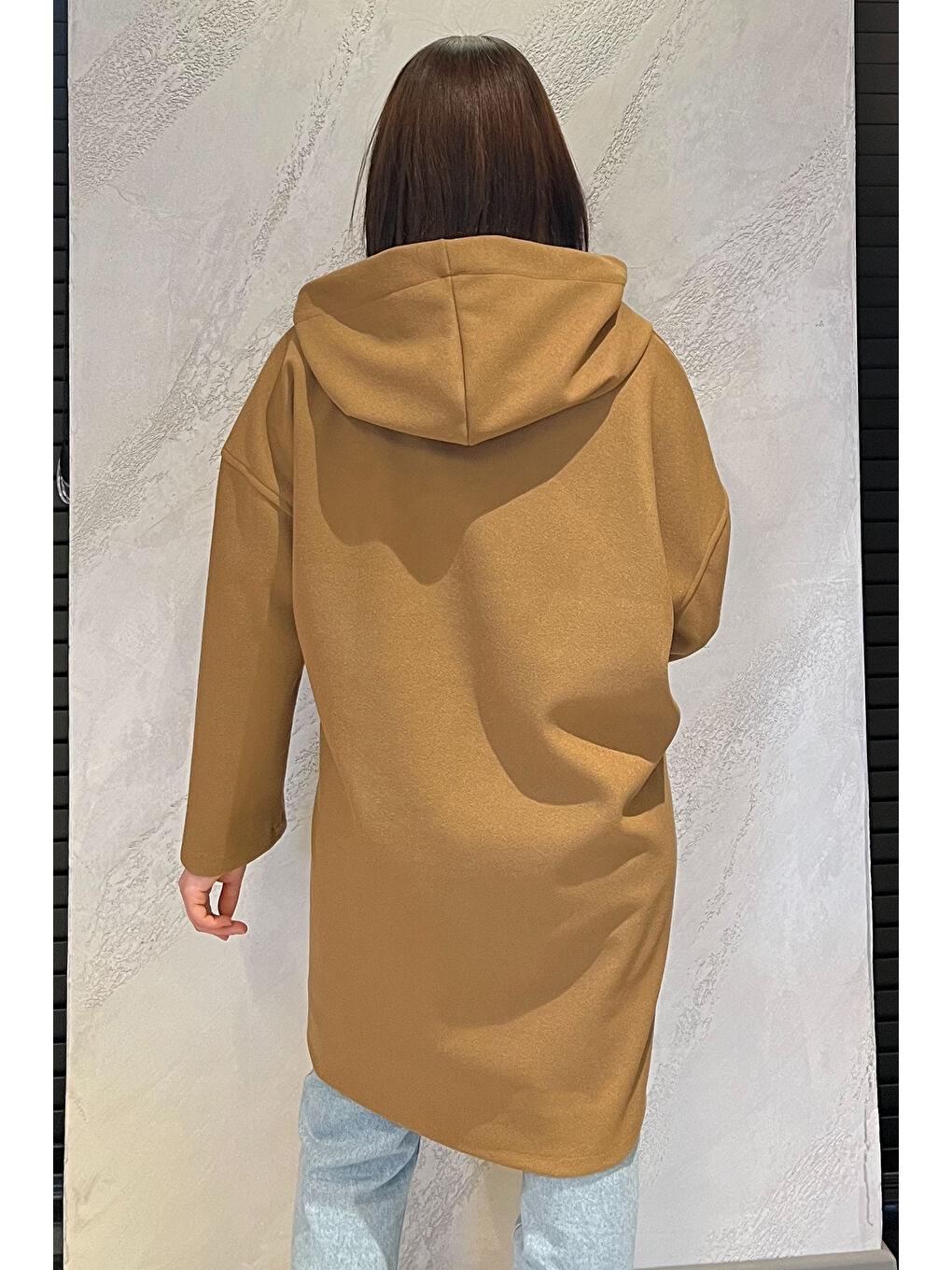 Ekru Kapüşonlu Fermuarlı Kadın Ceket-3