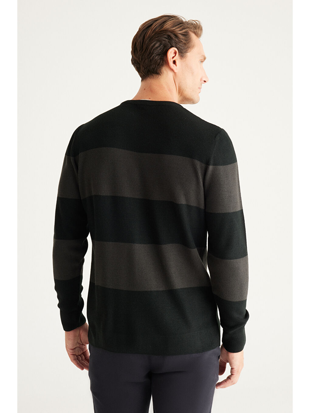 Erkek Siyah-Antrasit Anti-Pilling Tüylenme Yapmayan Standart Fit Normal Kesim Bisiklet Yaka-4