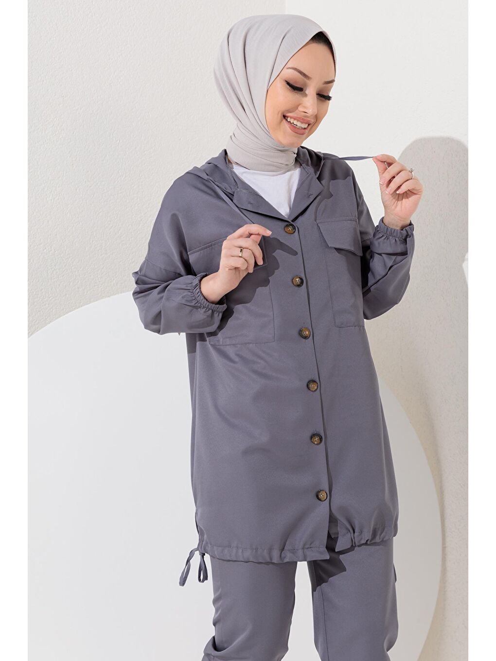 Orta Kadın Gri Tunık Pantolon - 3711-4