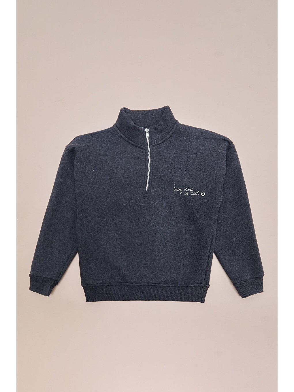 Antrasit 3 İplik Yarım Fermuarlı Dik Yaka Kız Çocuk Sweatshirt-2