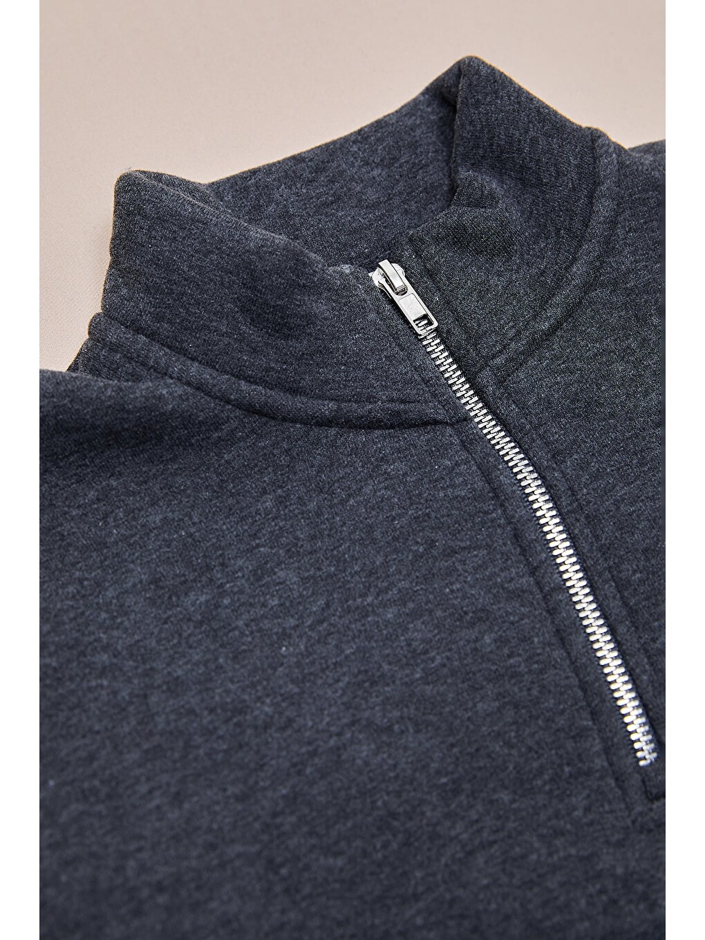 Antrasit 3 İplik Yarım Fermuarlı Dik Yaka Kız Çocuk Sweatshirt-3