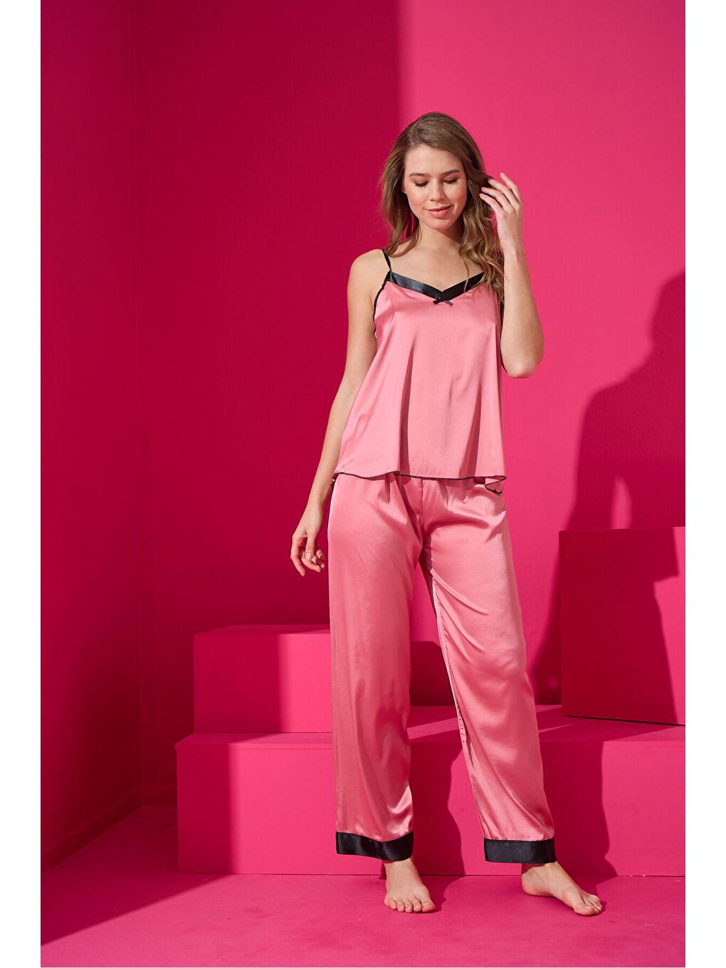 ELİTOL Pembe Saten Pijama Takim 9507-5 - 1