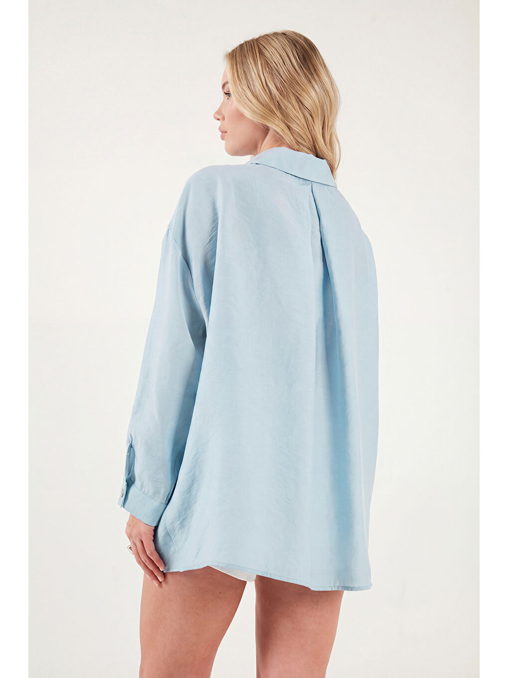 Mavi Modal Oversize Fit Uzun Kollu Kadın Gömlek 6834612-6