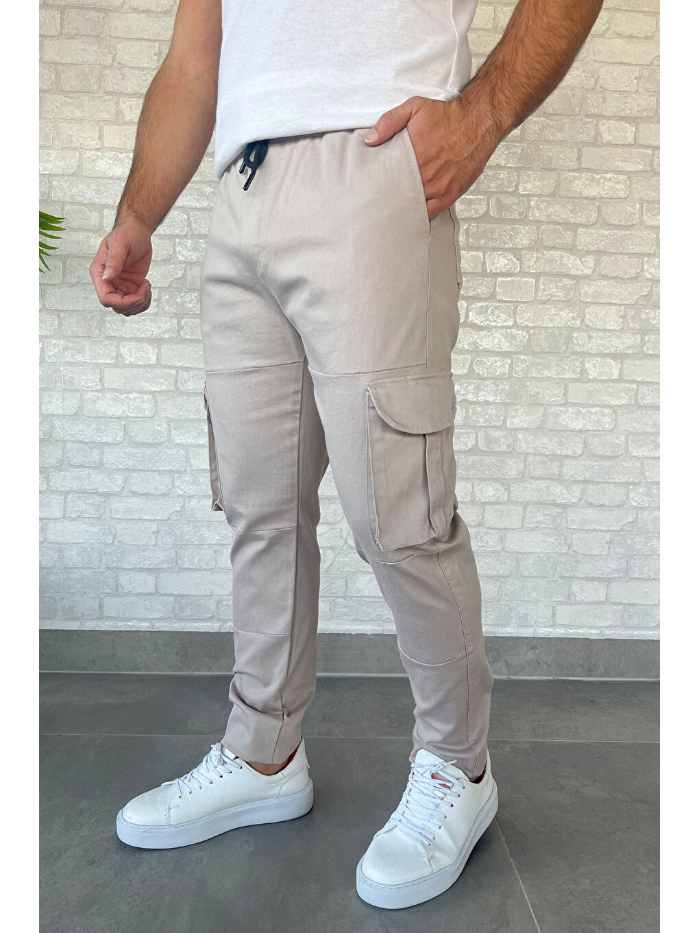 Mishar İtalia Bej Kargo Cepli Jogger Erkek Pantolon - 1