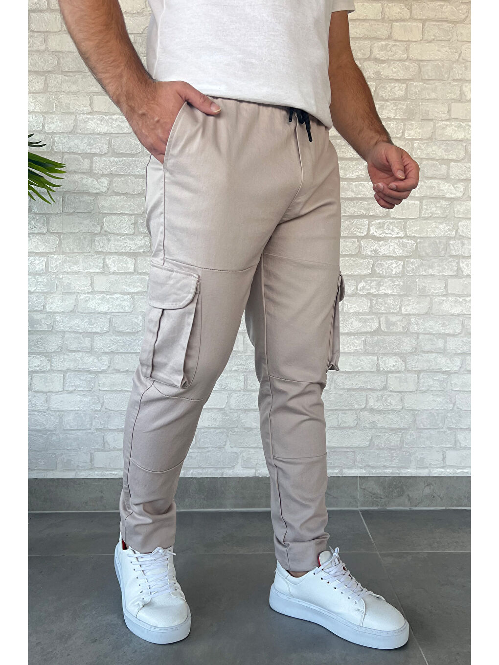 Mishar İtalia Bej Kargo Cepli Jogger Erkek Pantolon - 2