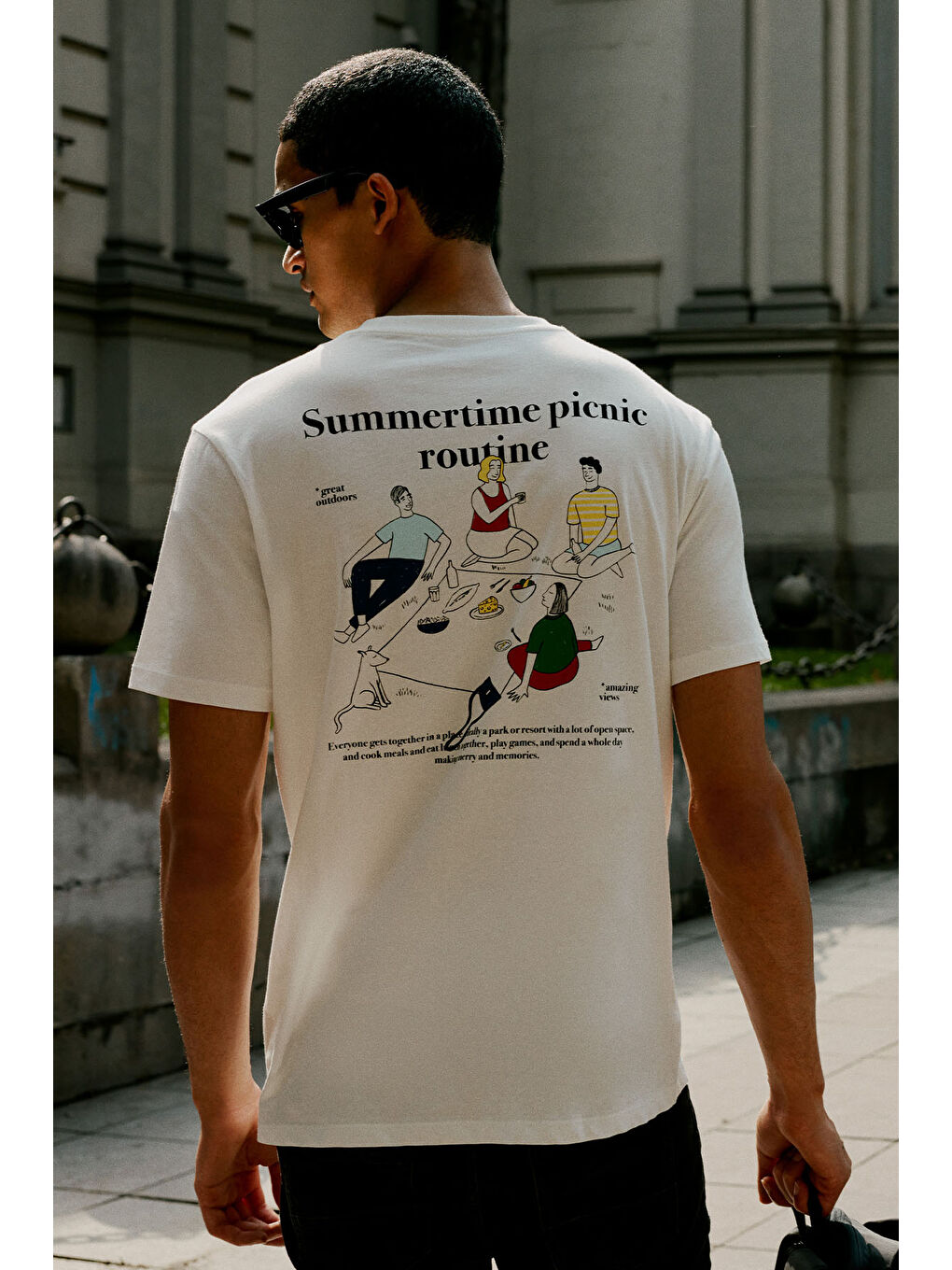 Erkek Ekru Comfort Fit Rahat Kesim %100 Pamuk Yumuşak Dokulu Baskılı Tişört-1