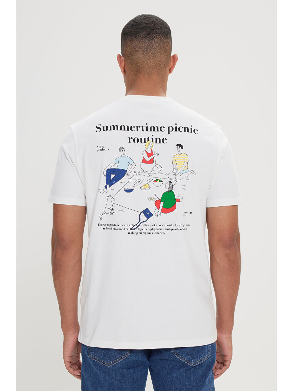 Erkek Ekru Comfort Fit Rahat Kesim %100 Pamuk Yumuşak Dokulu Baskılı Tişört-4