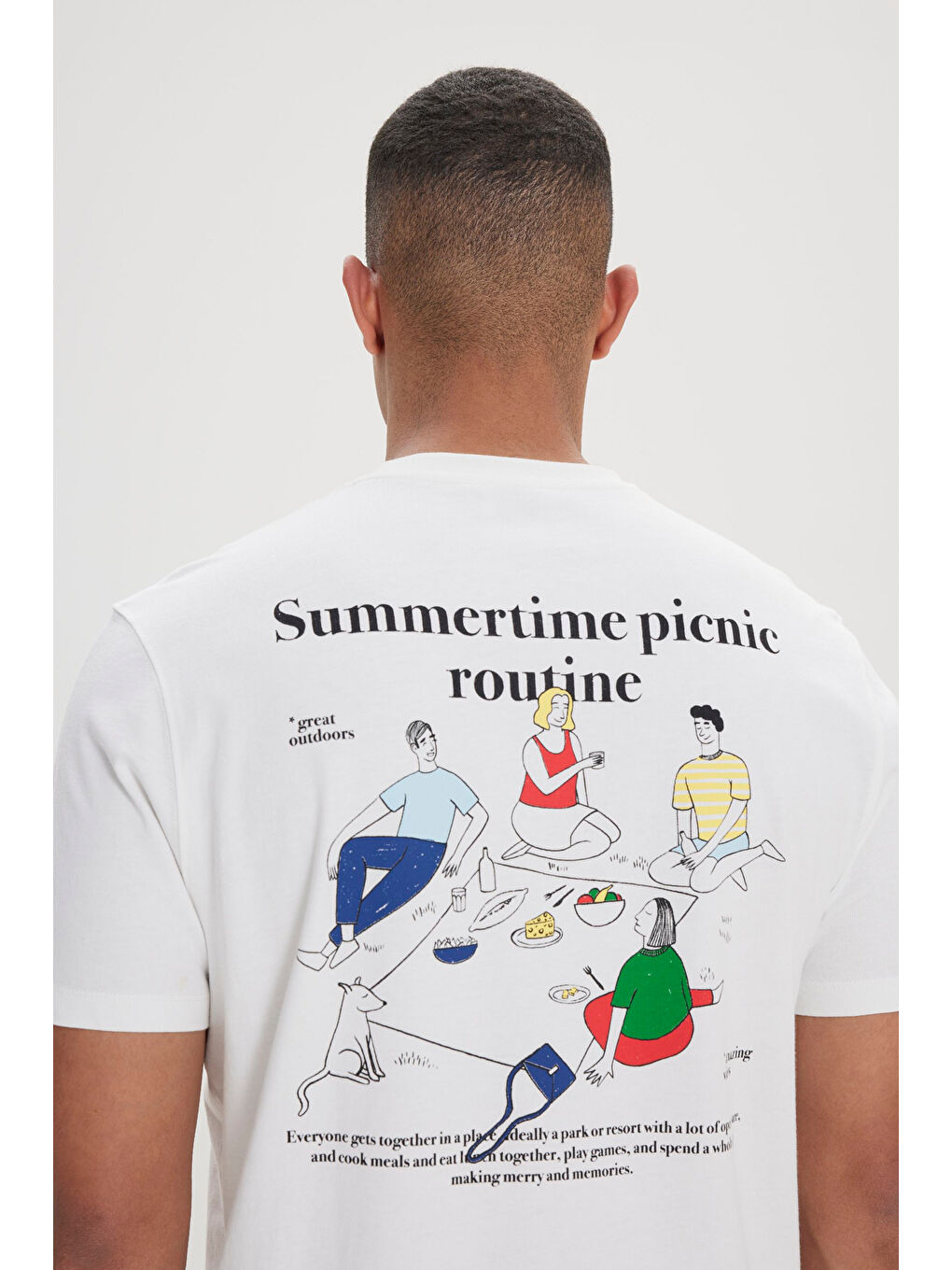 Erkek Ekru Comfort Fit Rahat Kesim %100 Pamuk Yumuşak Dokulu Baskılı Tişört-7