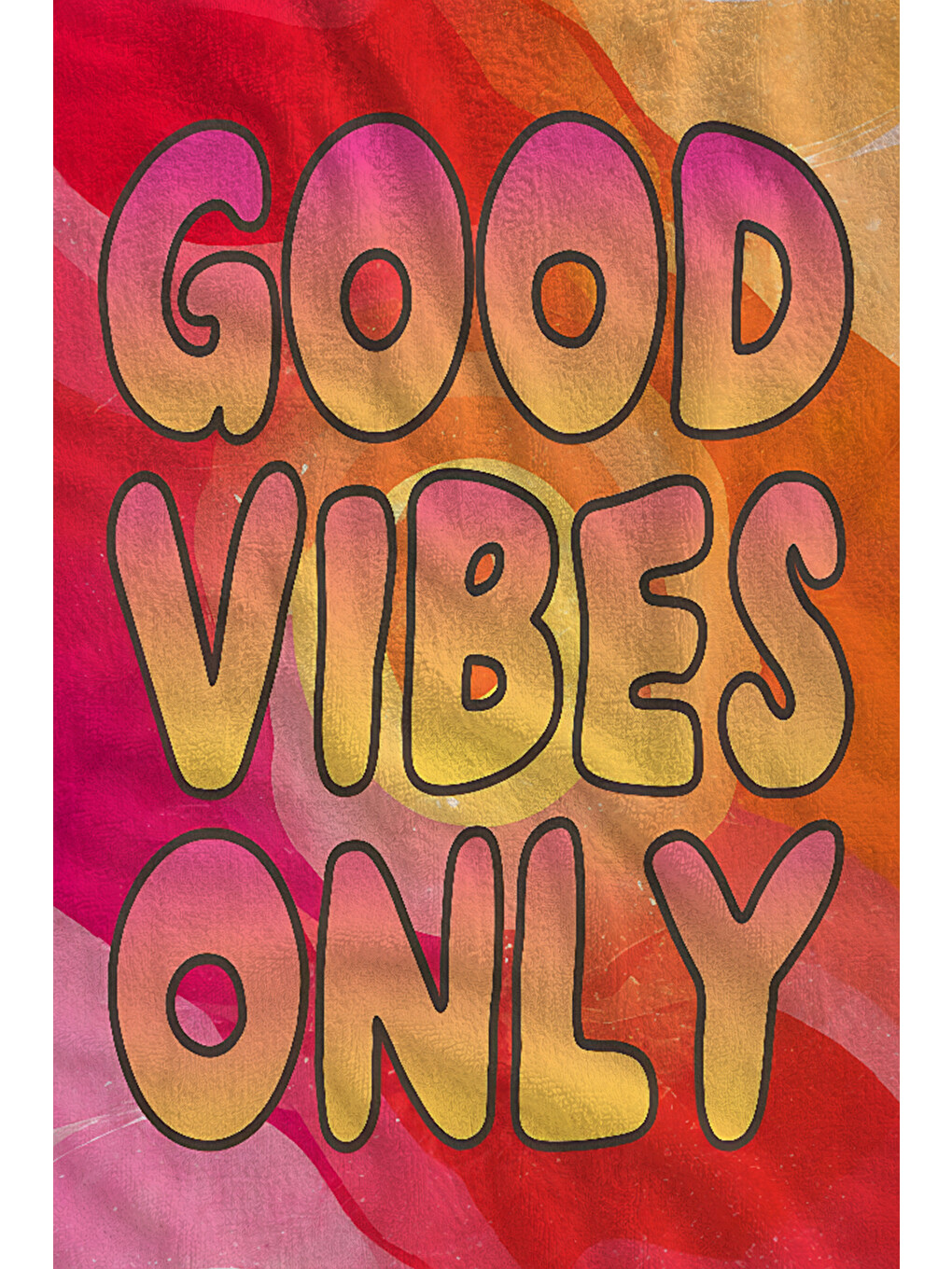 Mavi Renkli Soyut Good Vibes Yazılı Retro Desenli 70x150 Cm Dijital Baskılı Plaj Ve Banyo Havlusu-1