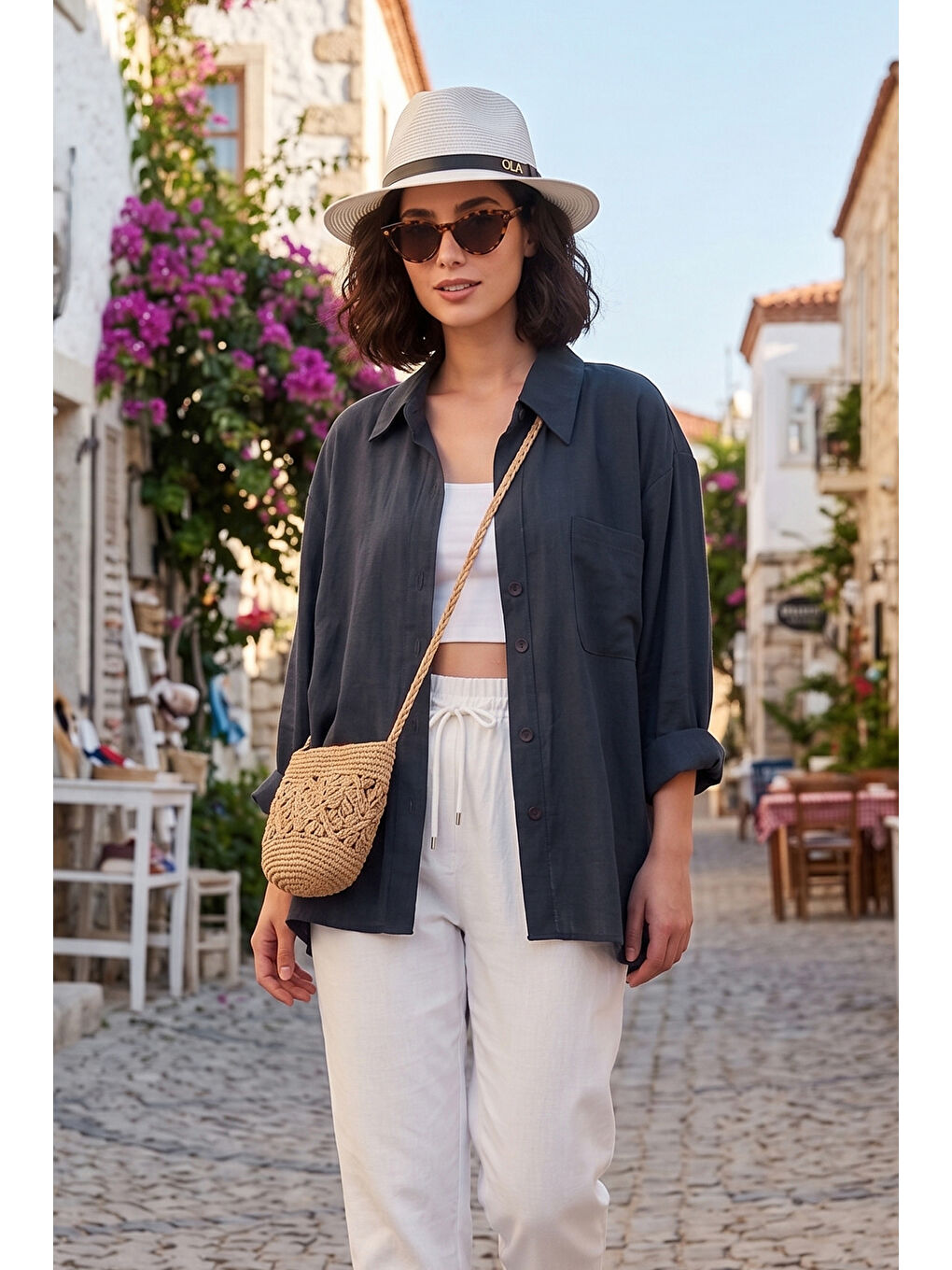 Lacivert Modal Oversize Fit Uzun Kollu Kadın Gömlek 6834612