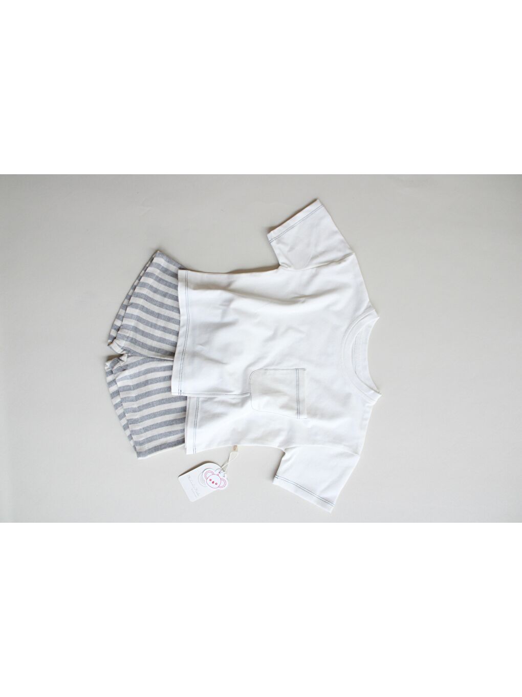 Gri Kontrast Dikişli Asimetrik Şortlu Takım-4