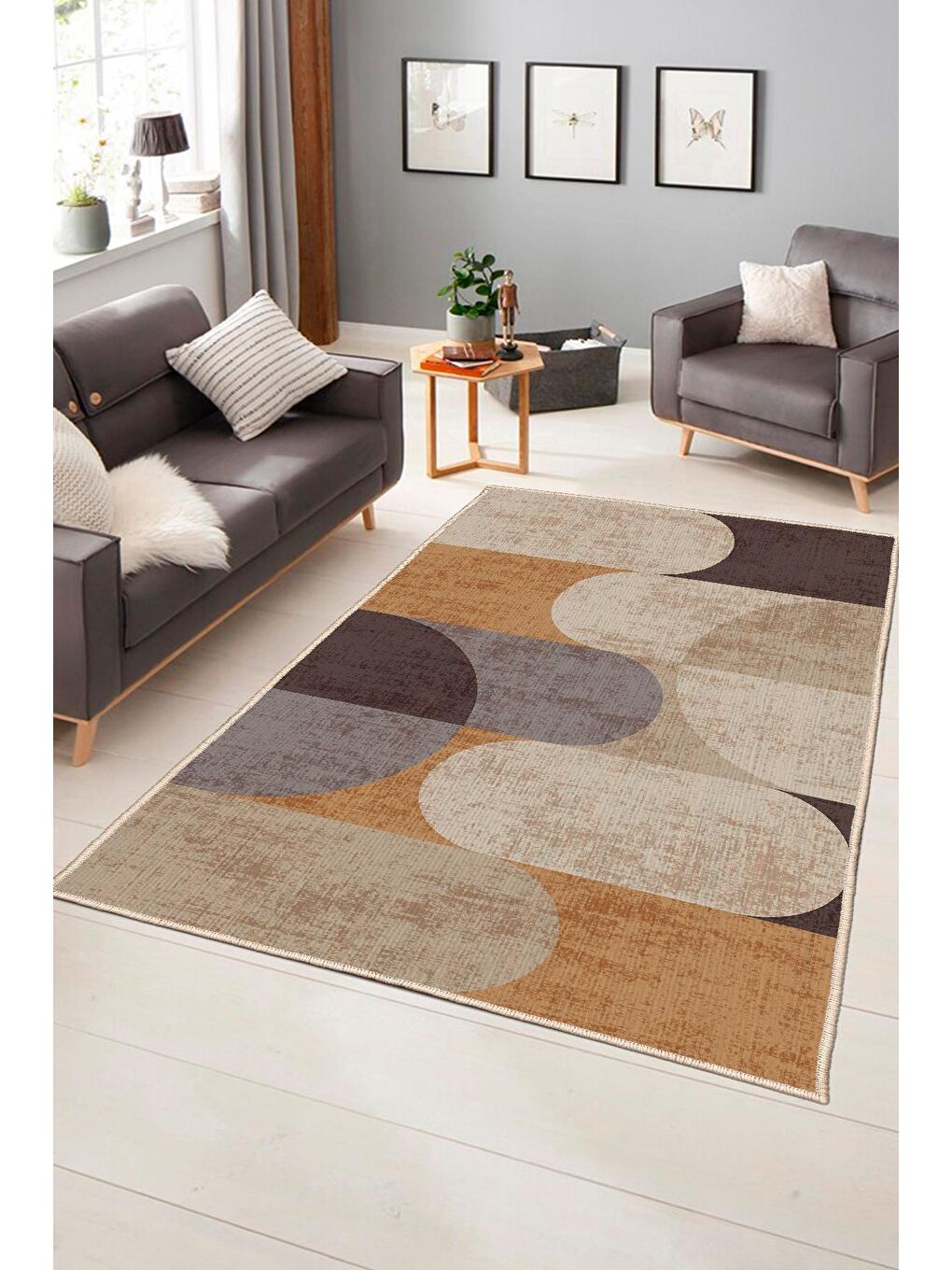 Kahverengi Dekoratif Özel Tasarım Modern Halı 120x180 cm