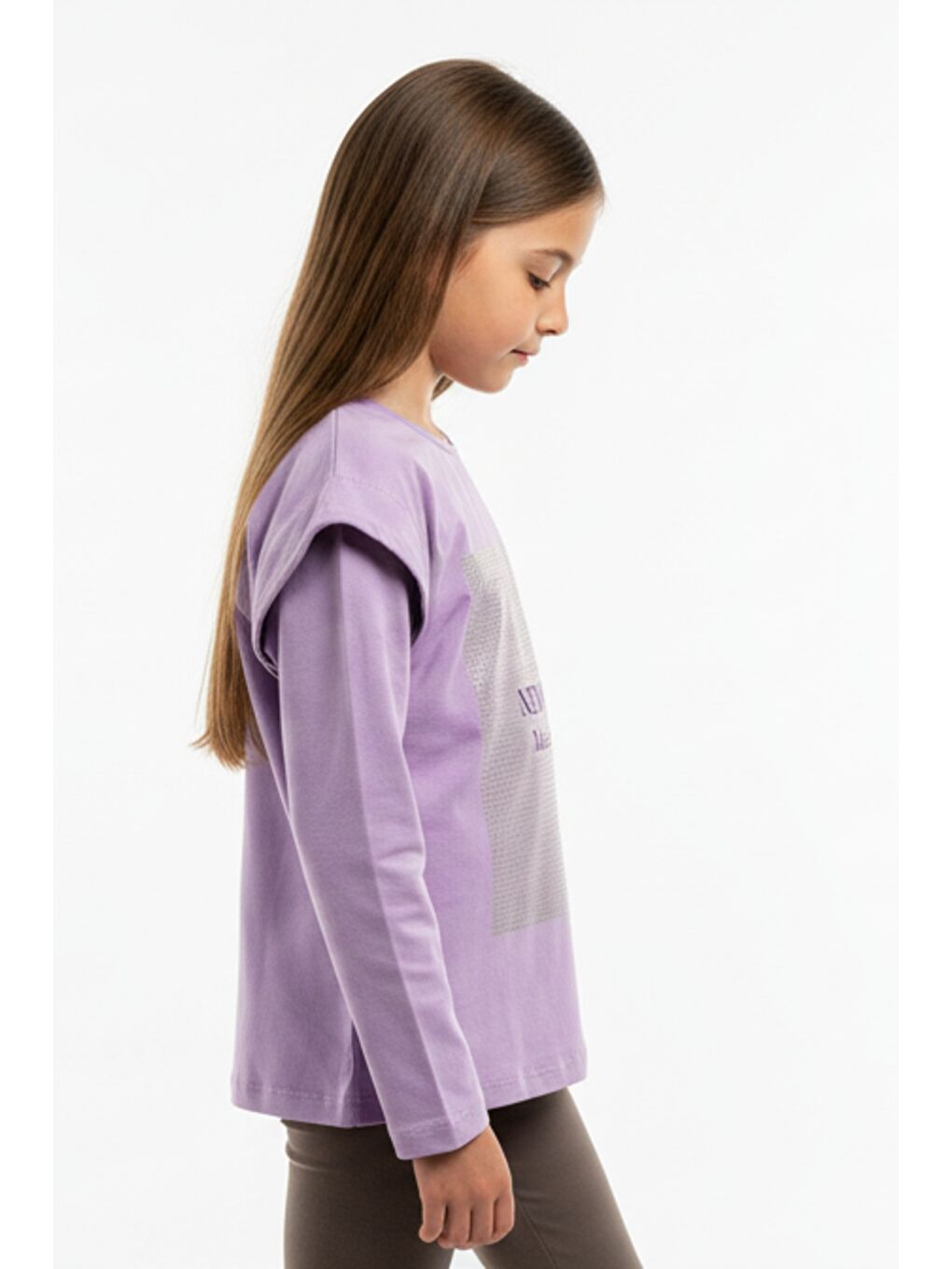 Lila Kız Çocuk Baskılı Tişört-1