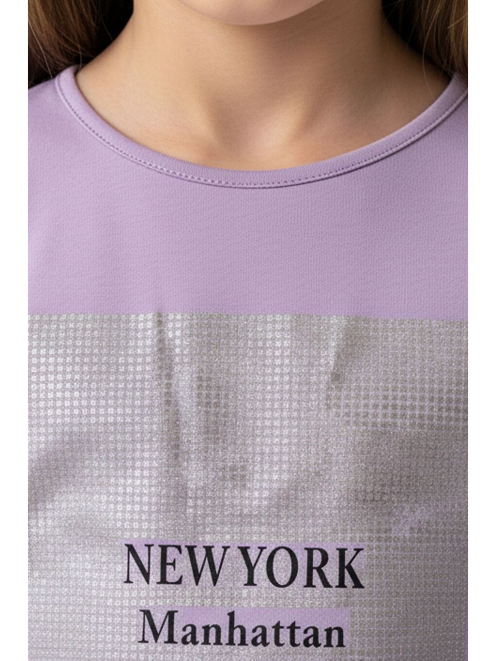 Lila Kız Çocuk Baskılı Tişört-4