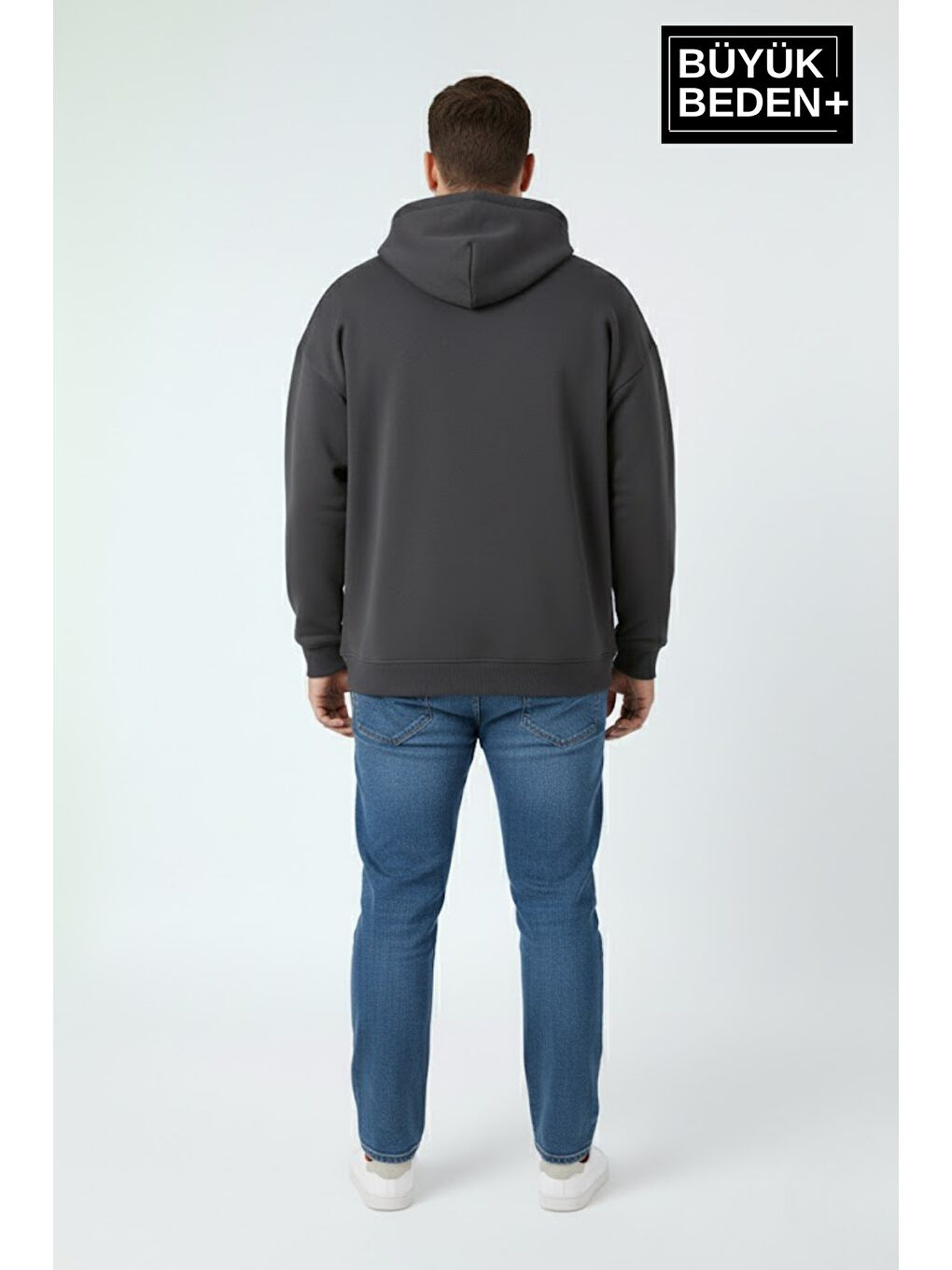 Gri Erkek Büyük Beden İnce Kapüşonlu NY Newyork Baskılı İnce Sweatshirt SPR26BSW957-15-2