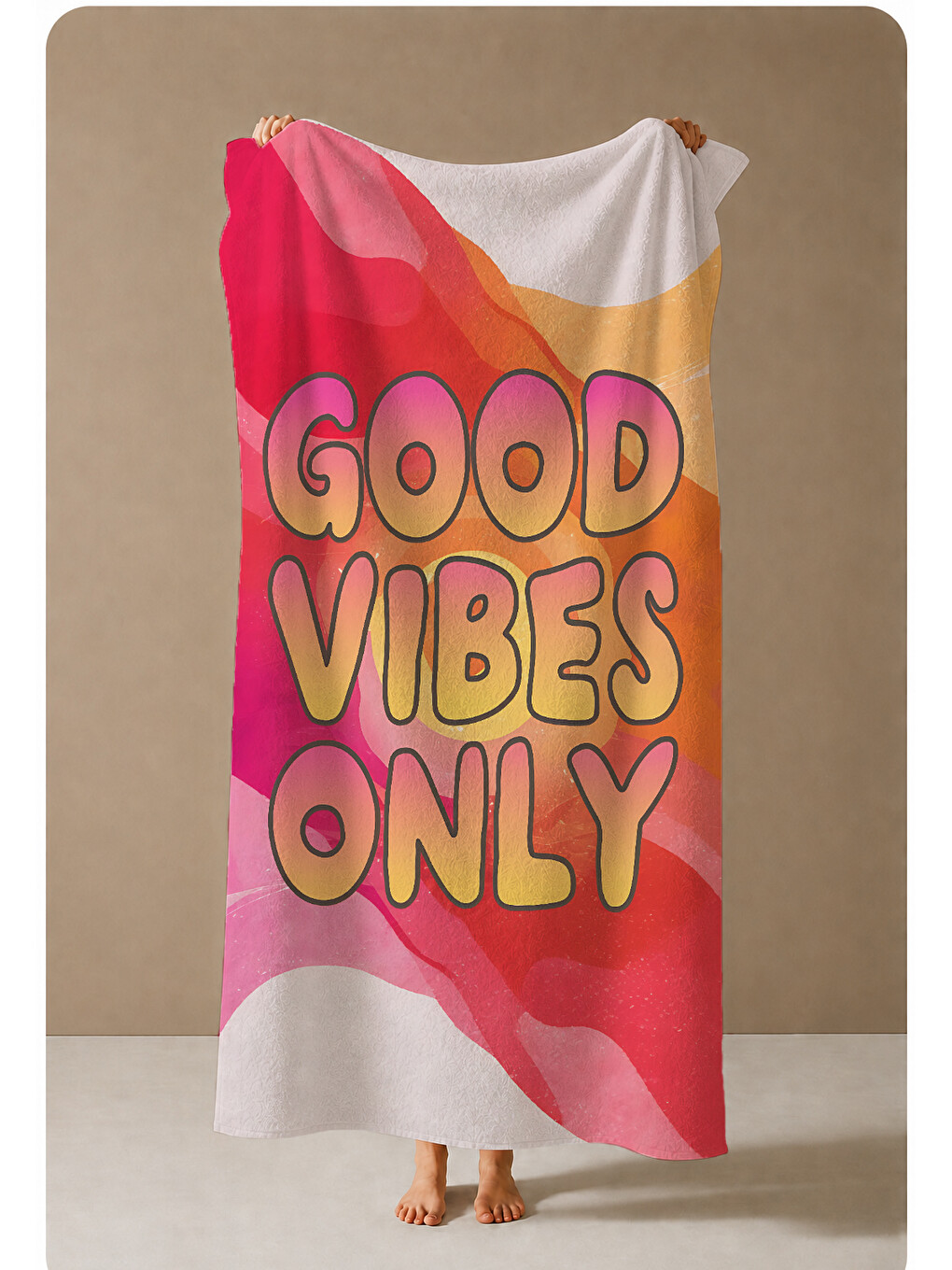 Mavi Renkli Soyut Good Vibes Yazılı Retro Desenli 70x150 Cm Dijital Baskılı Plaj Ve Banyo Havlusu-3