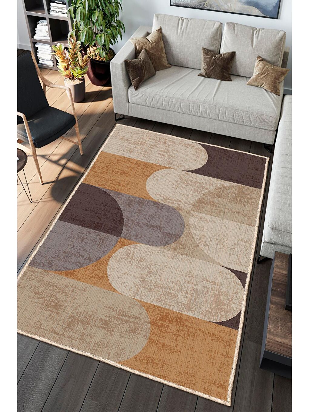 Kahverengi Dekoratif Özel Tasarım Modern Halı 120x180 cm-1