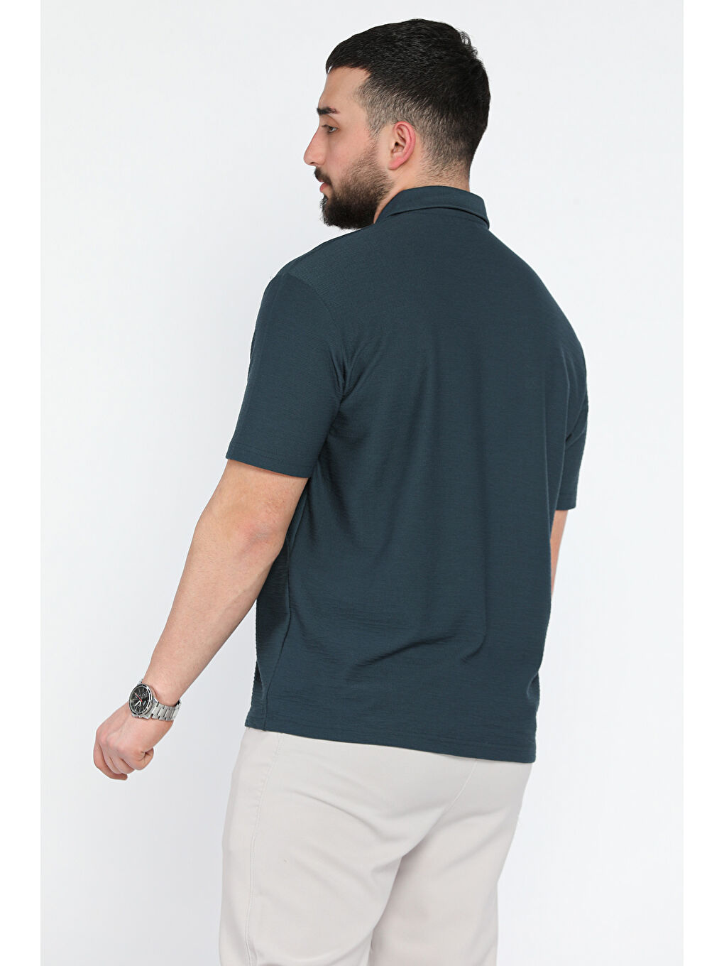 Petrol Erkek Polo Yaka Yarım Fermuarlı Tişört-2