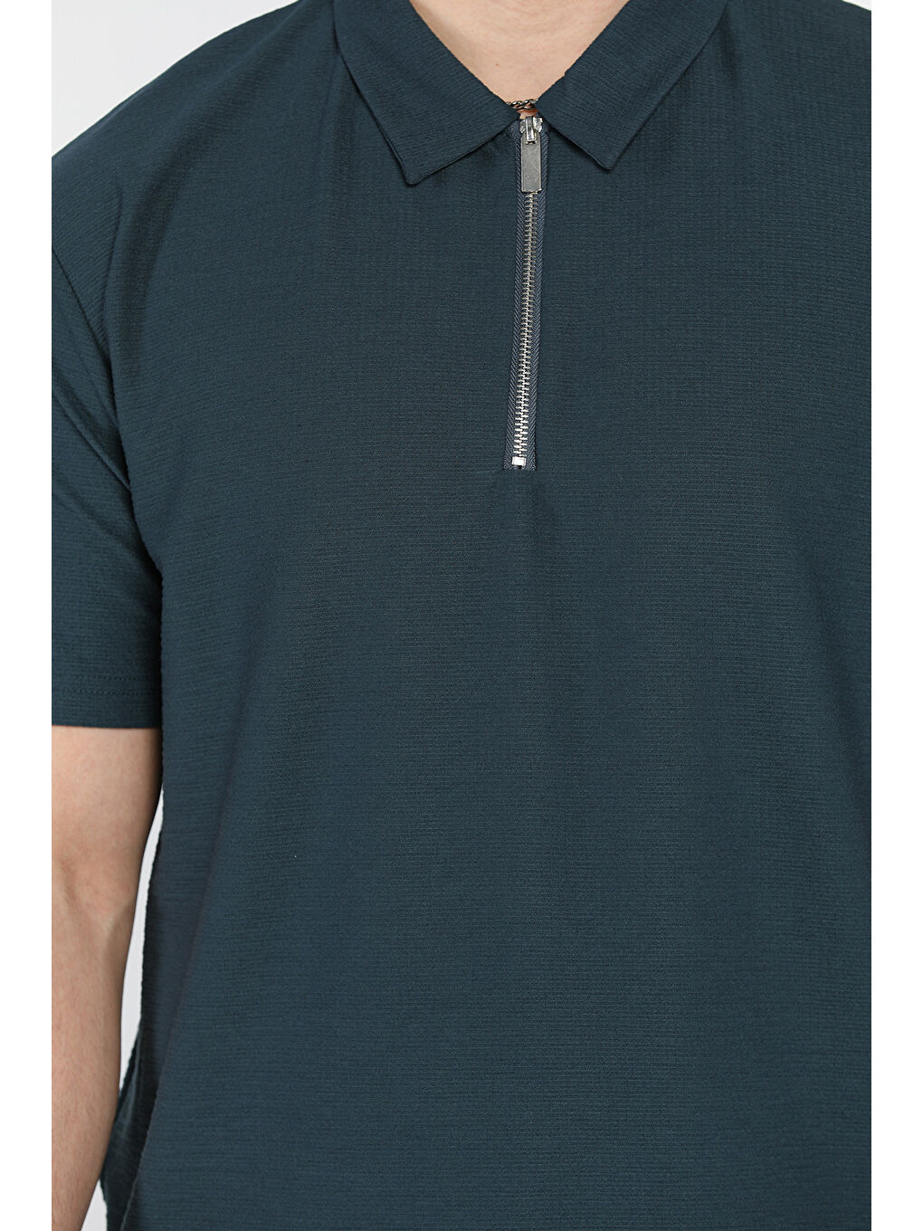 Petrol Erkek Polo Yaka Yarım Fermuarlı Tişört-3