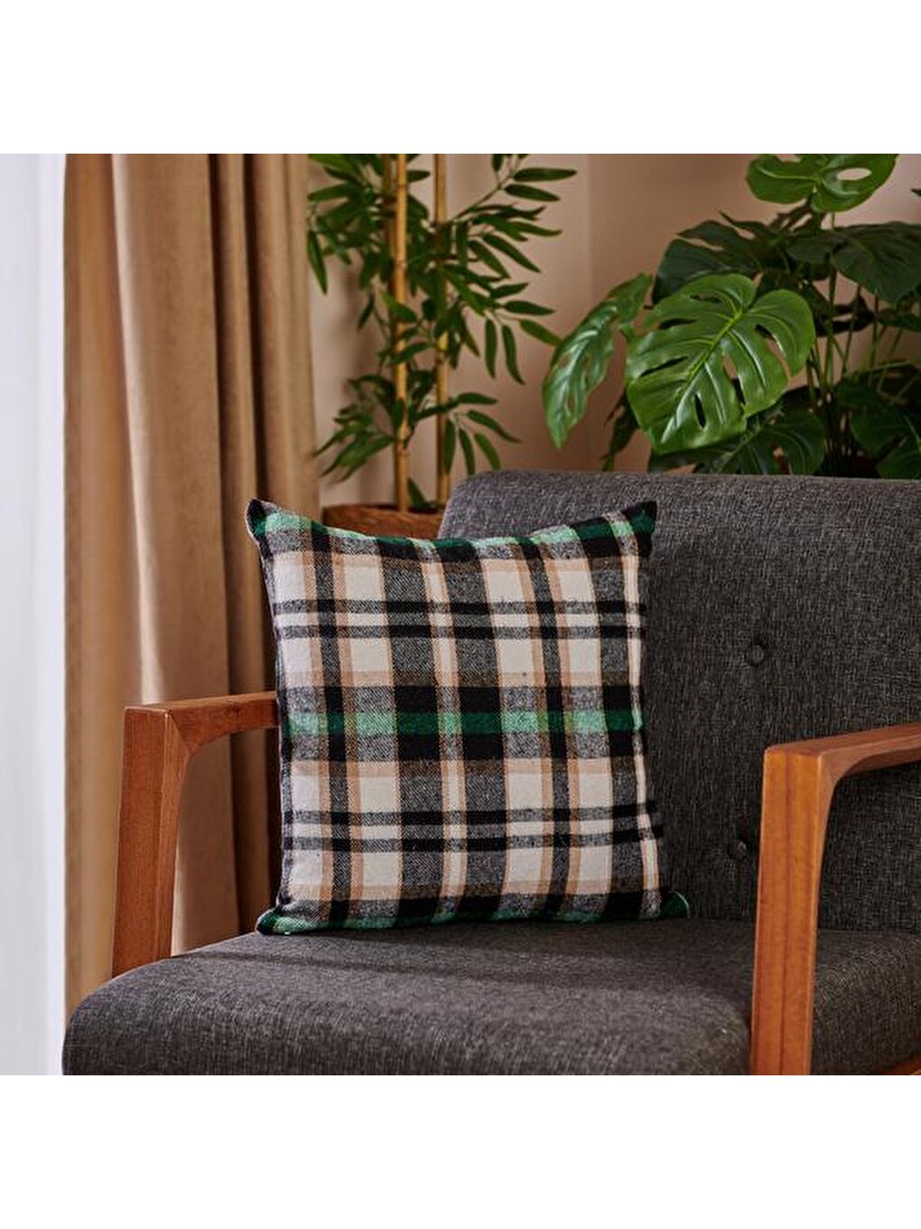 Karışık Ekose Desenli Kırlent - Renkli - 40x40 cm