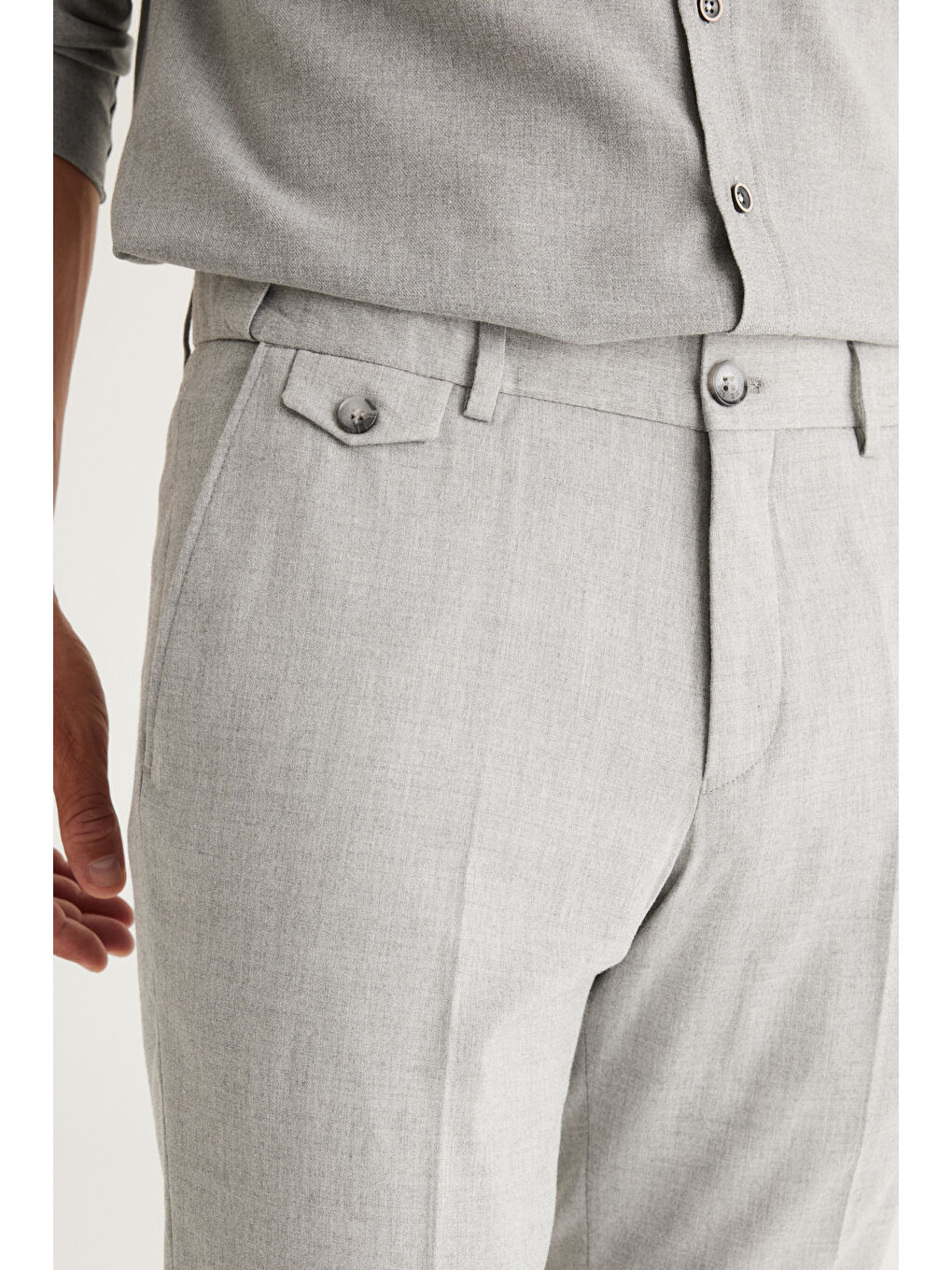 Erkek Gri Slim Fit Dar Kesim Desenli Beli Lastikli Pantolon-4