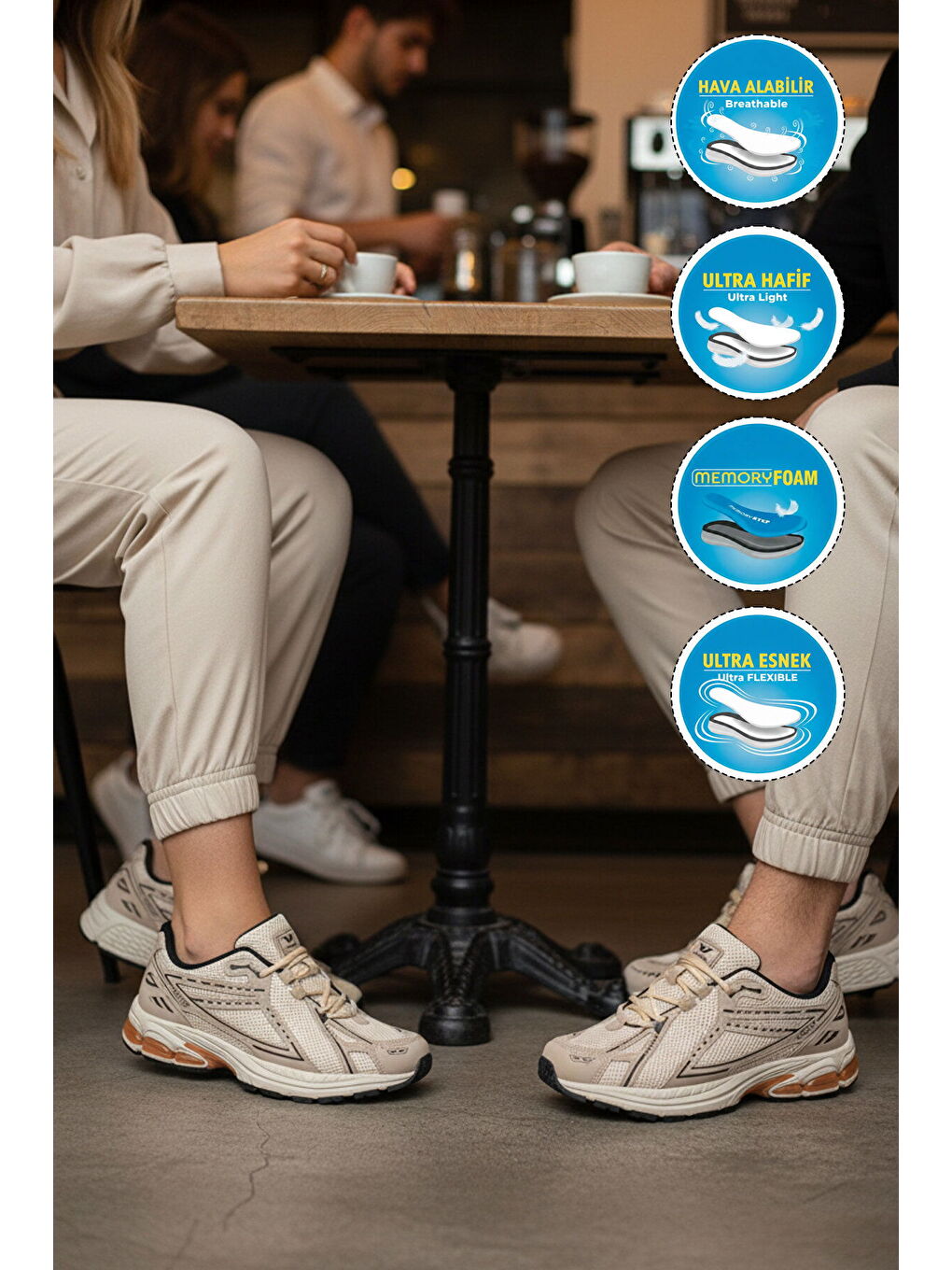 Bej Fileli Hafif Esnek Hafızalı Taban Unisex Spor Ayakkabı Ruth G-2