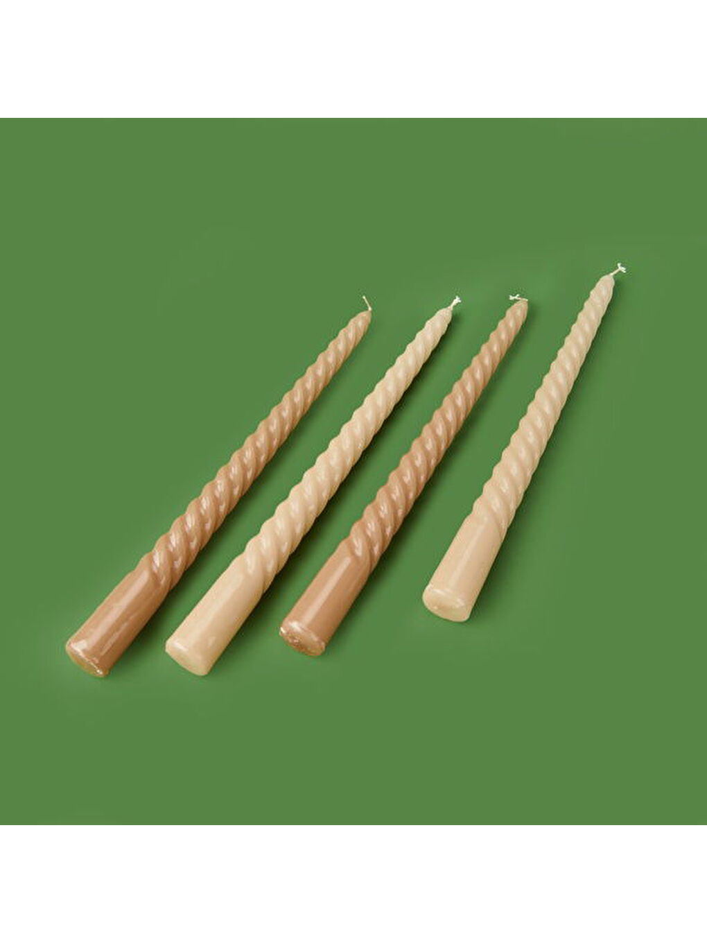 4'lü Burgulu Parlak Şamdan Mumu - Kahverengi / Bej - 25 cm