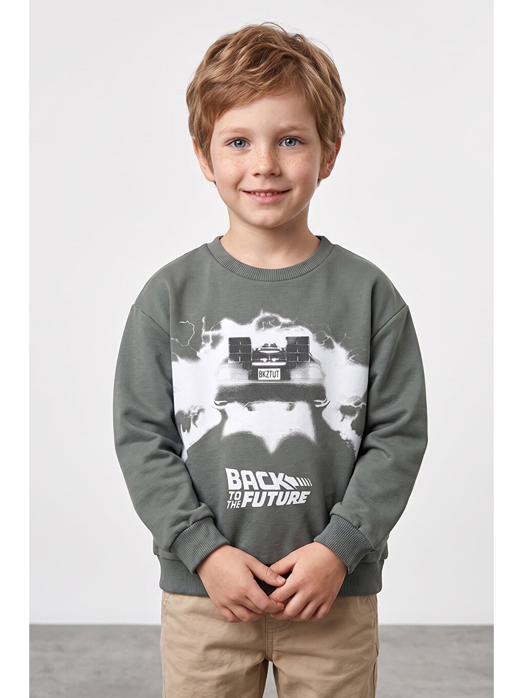 Haki Back To The Future Baskılı Erkek Çocuk Sweatshirt-1