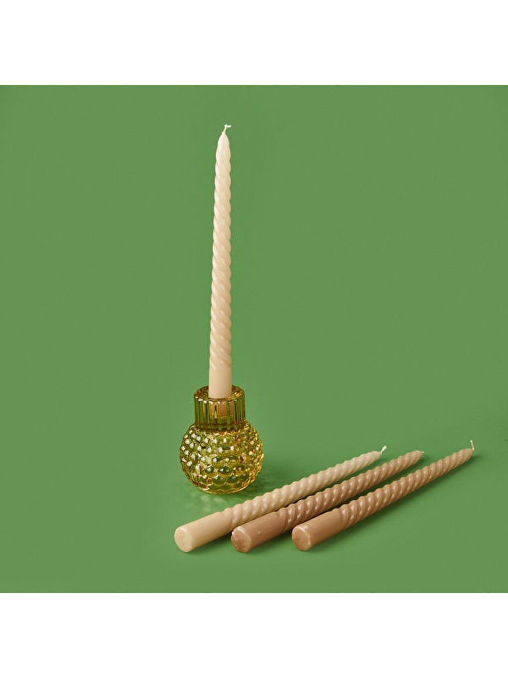 4'lü Burgulu Parlak Şamdan Mumu - Kahverengi / Bej - 25 cm-2