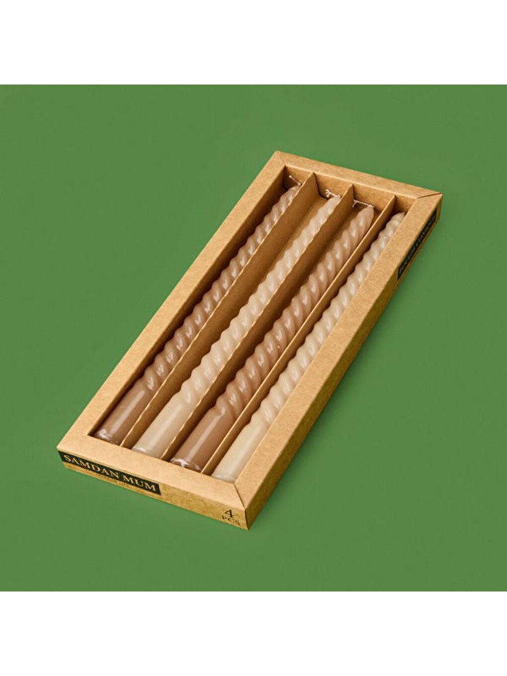 4'lü Burgulu Parlak Şamdan Mumu - Kahverengi / Bej - 25 cm-3