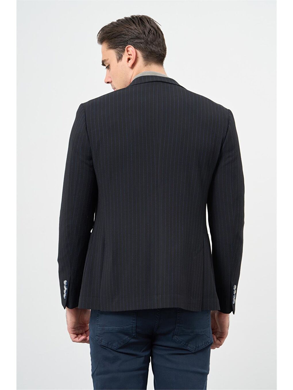 Koyu Lacivert Gofreli Kırlangıç Yaka Elastanlı 6 Drop Slim Fit Klasik Ceket 1002240111-3