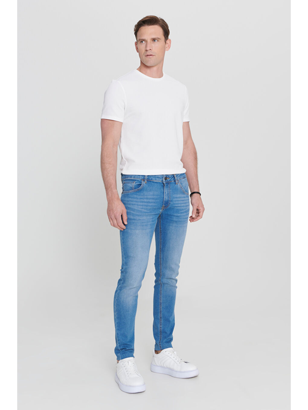 Erkek Mavi Ekstra Slim Fit Dar Kesim Pamuklu Rıss Jean Pantolon Denim-1