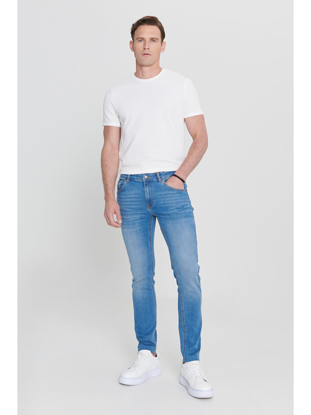 Erkek Mavi Ekstra Slim Fit Dar Kesim Pamuklu Rıss Jean Pantolon Denim-2
