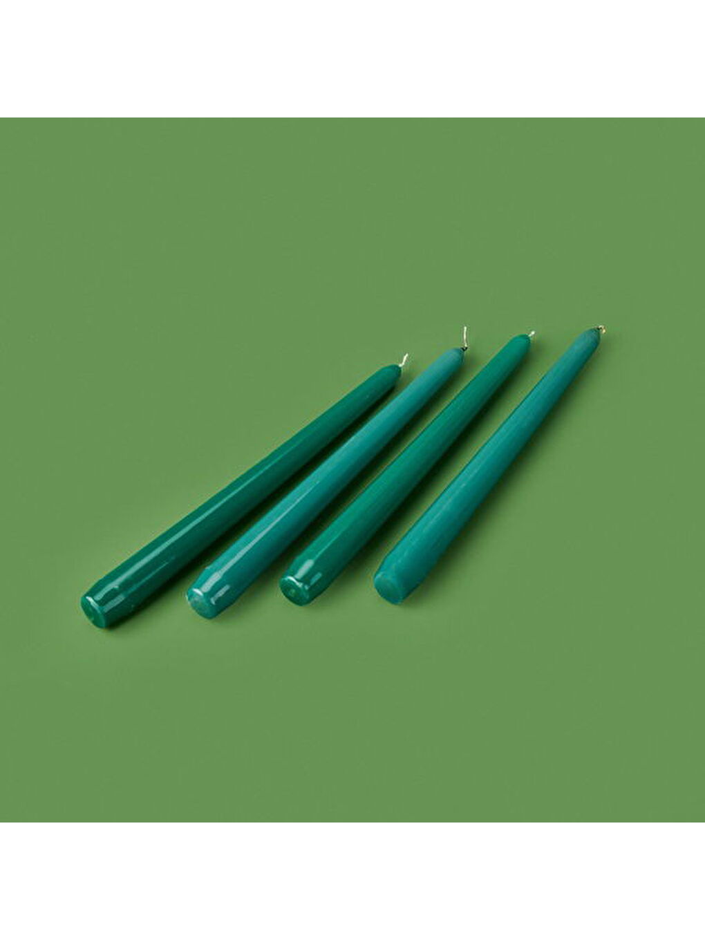 4'lü Düz Şamdan Mumu - Yeşil - 25 cm
