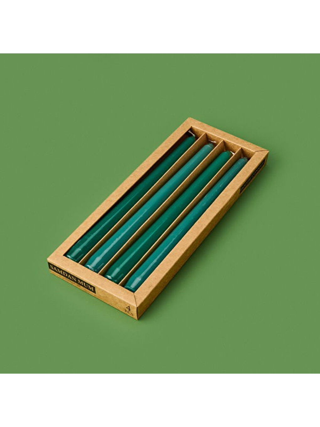 4'lü Düz Şamdan Mumu - Yeşil - 25 cm-2