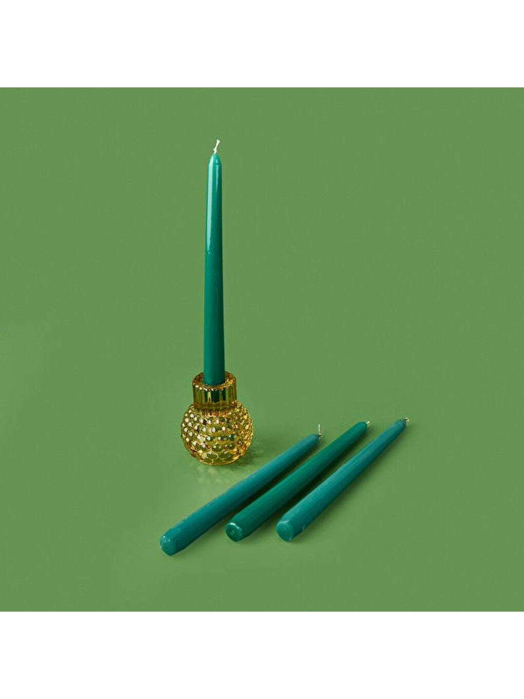 4'lü Düz Şamdan Mumu - Yeşil - 25 cm-3