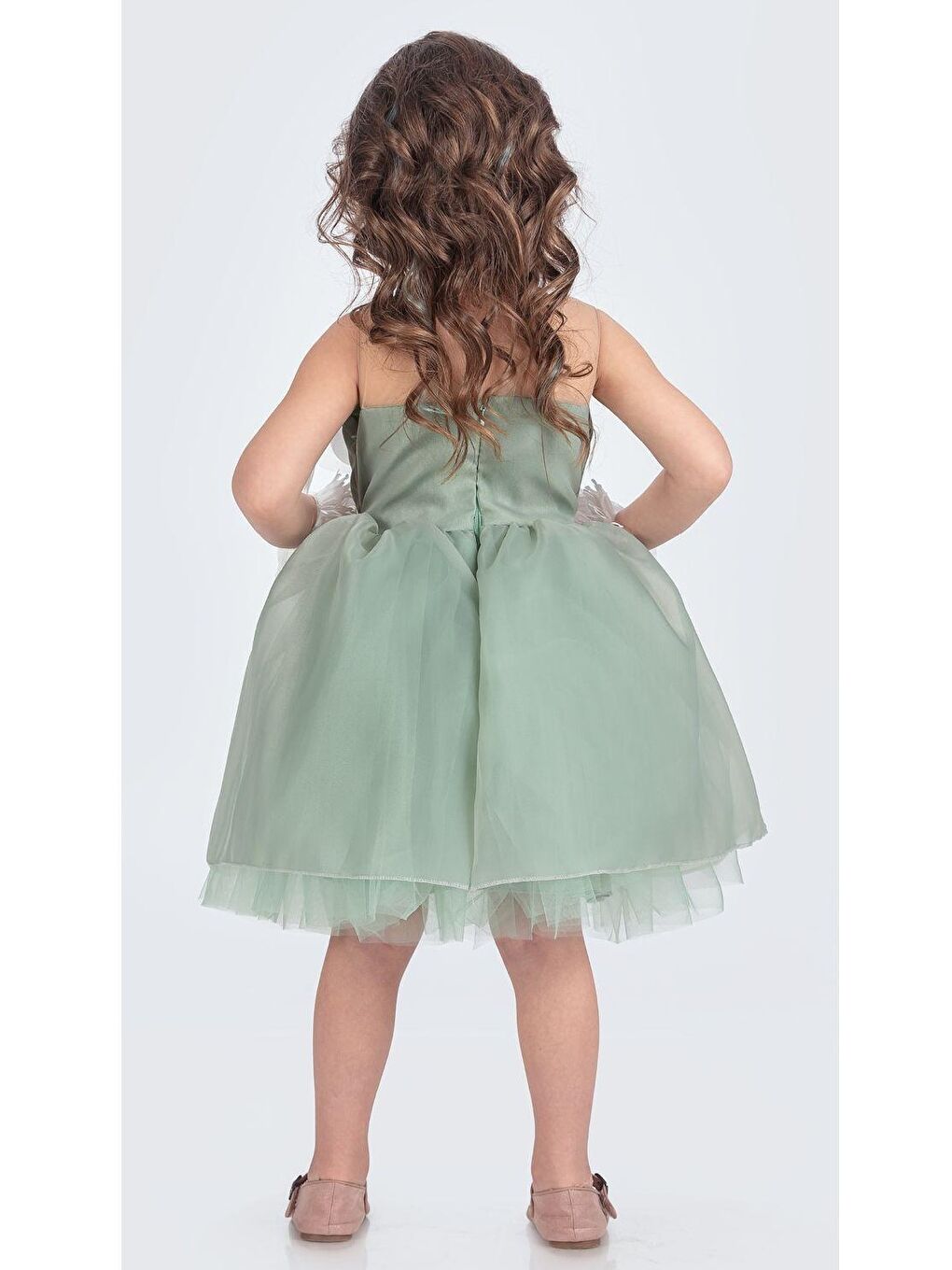 Yeşil Karolin Robası Çiçekli Bilekli Aksesuarlı Kız Çocuk Abiye Elbise M00724-6