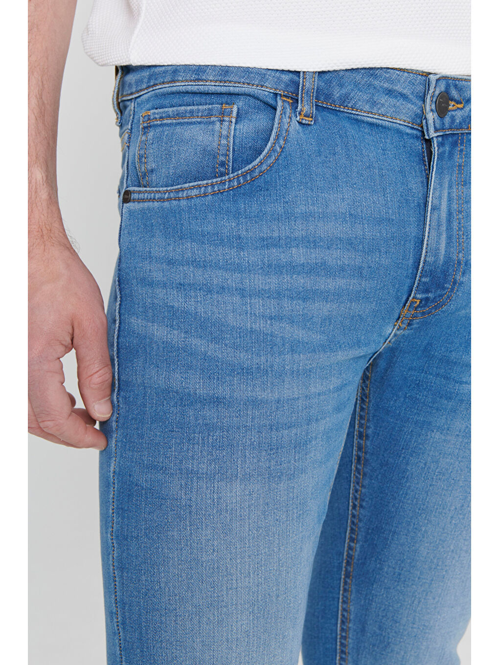 Erkek Mavi Ekstra Slim Fit Dar Kesim Pamuklu Rıss Jean Pantolon Denim-3