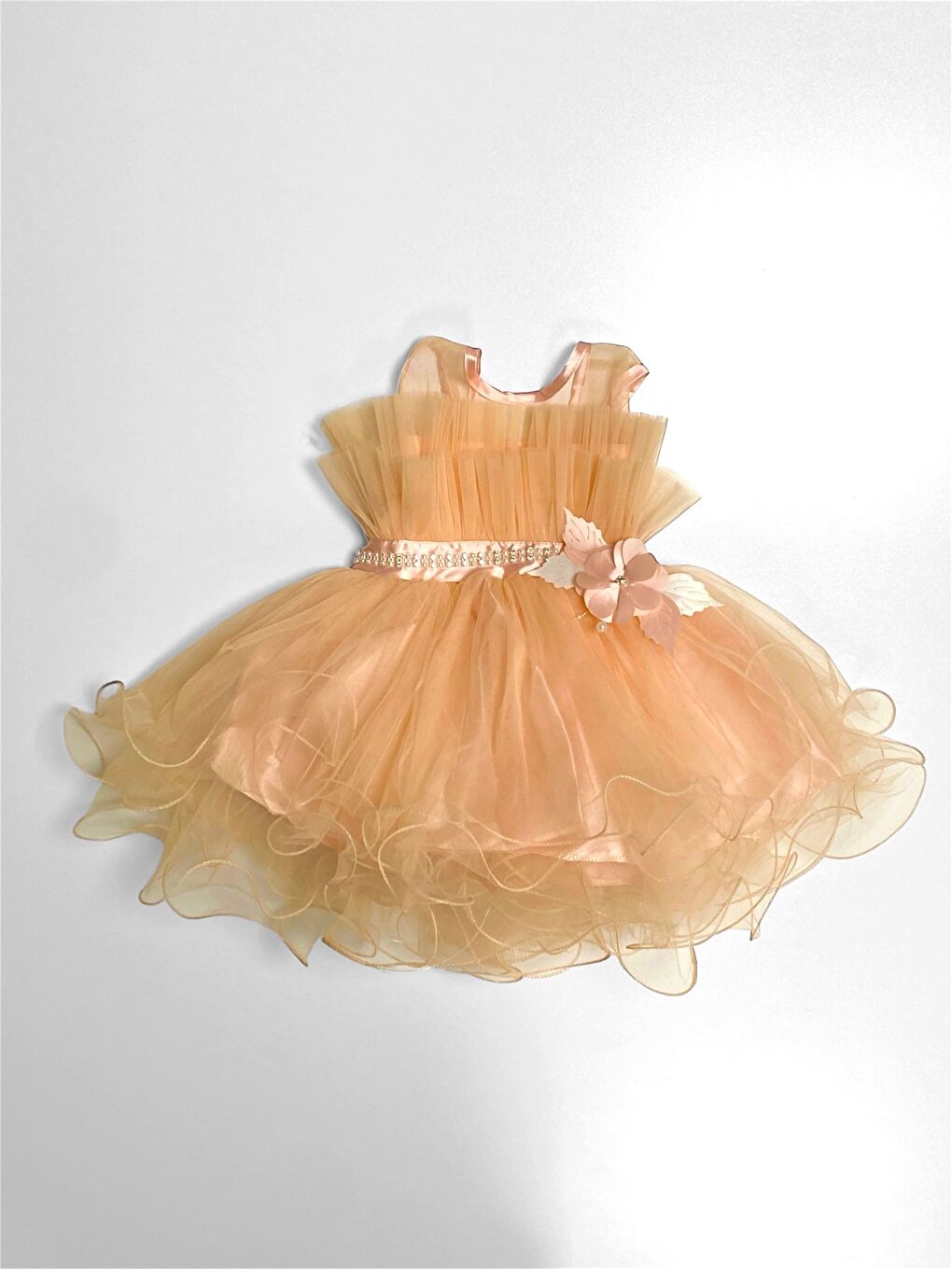 Pembe Kız Çocuk Tütülü Vena Elbise MNK285-3