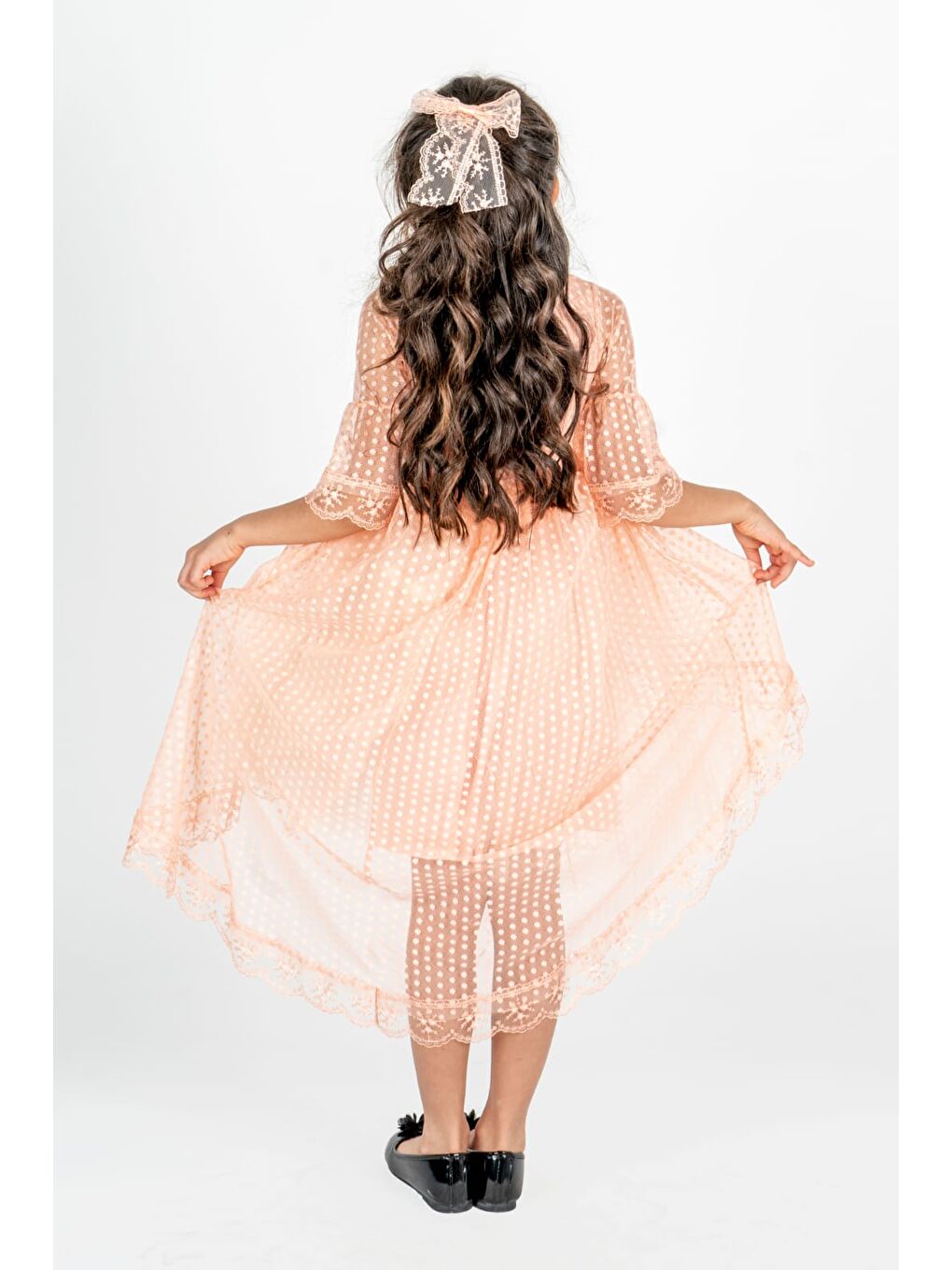 Pembe Kuyruklu Model Kız Çocuk Dantel Elbise MNK0482-6