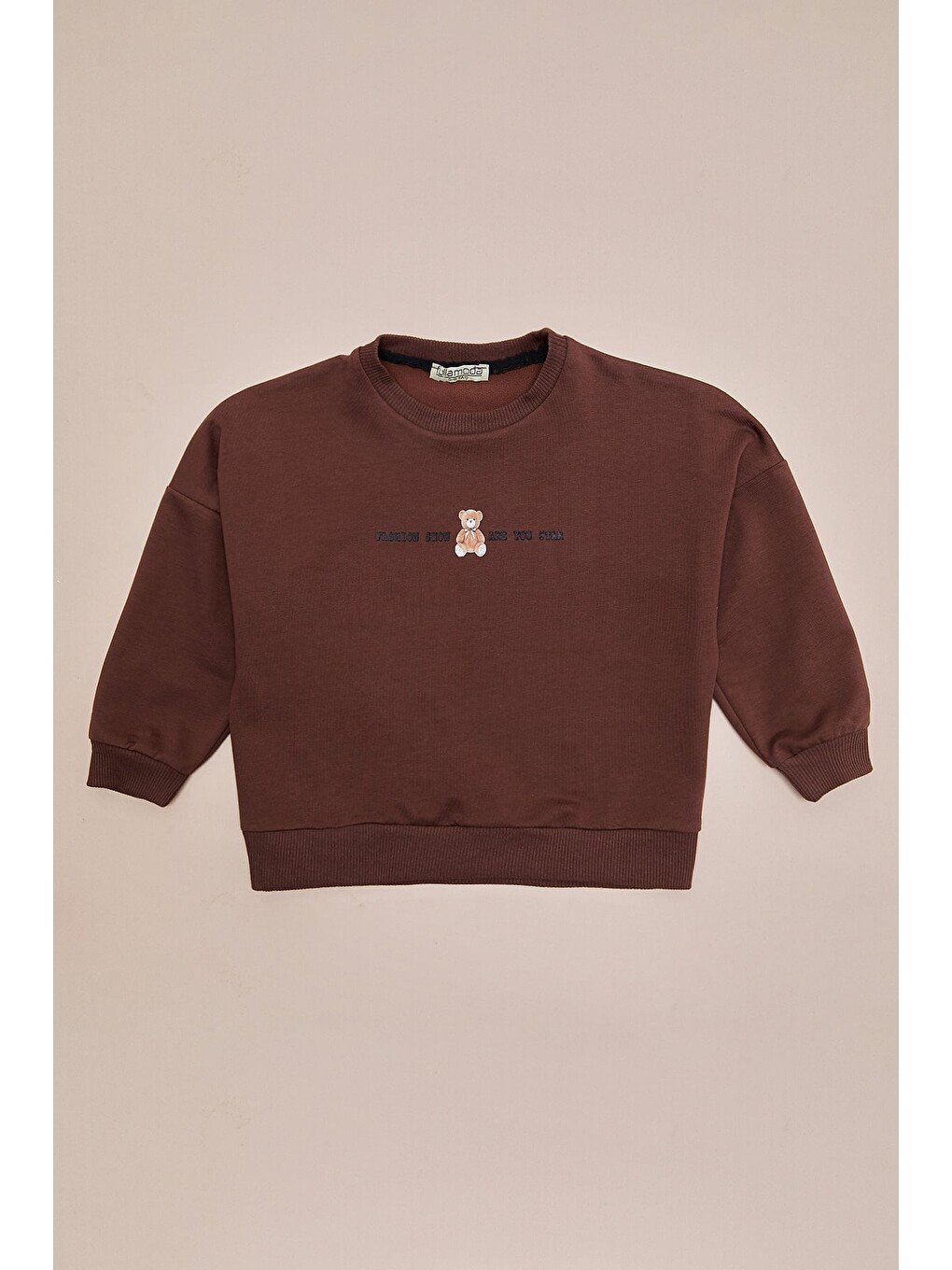 Kahverengi Ayıcık Baskılı Oversize Kız Çocuk Sweatshirt-2