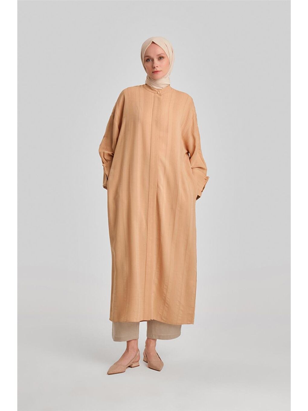 Kahverengi Çizgi Efektli Tunik 24Y4104 Camel